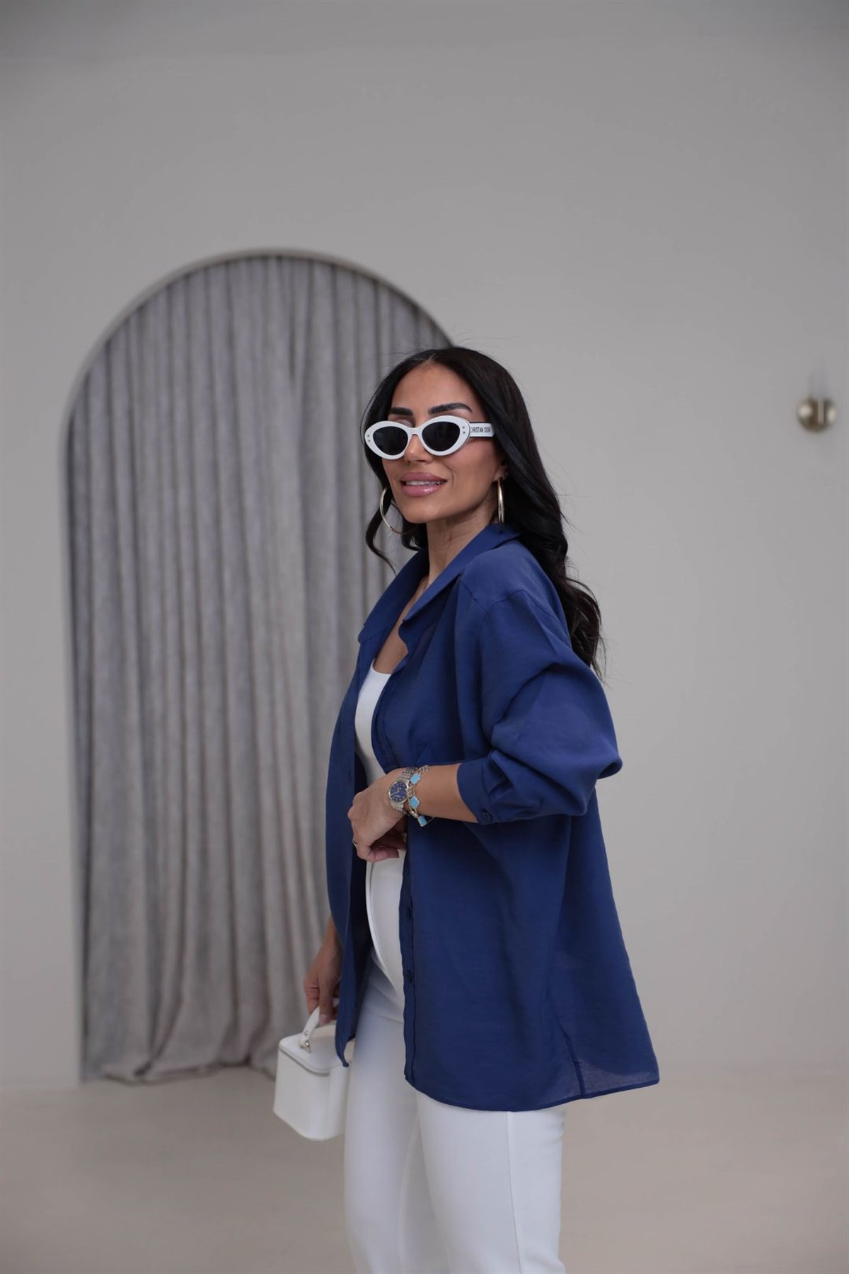 4612Y Tencel Omzu Düşük Oversize Gömlek LACİVERT