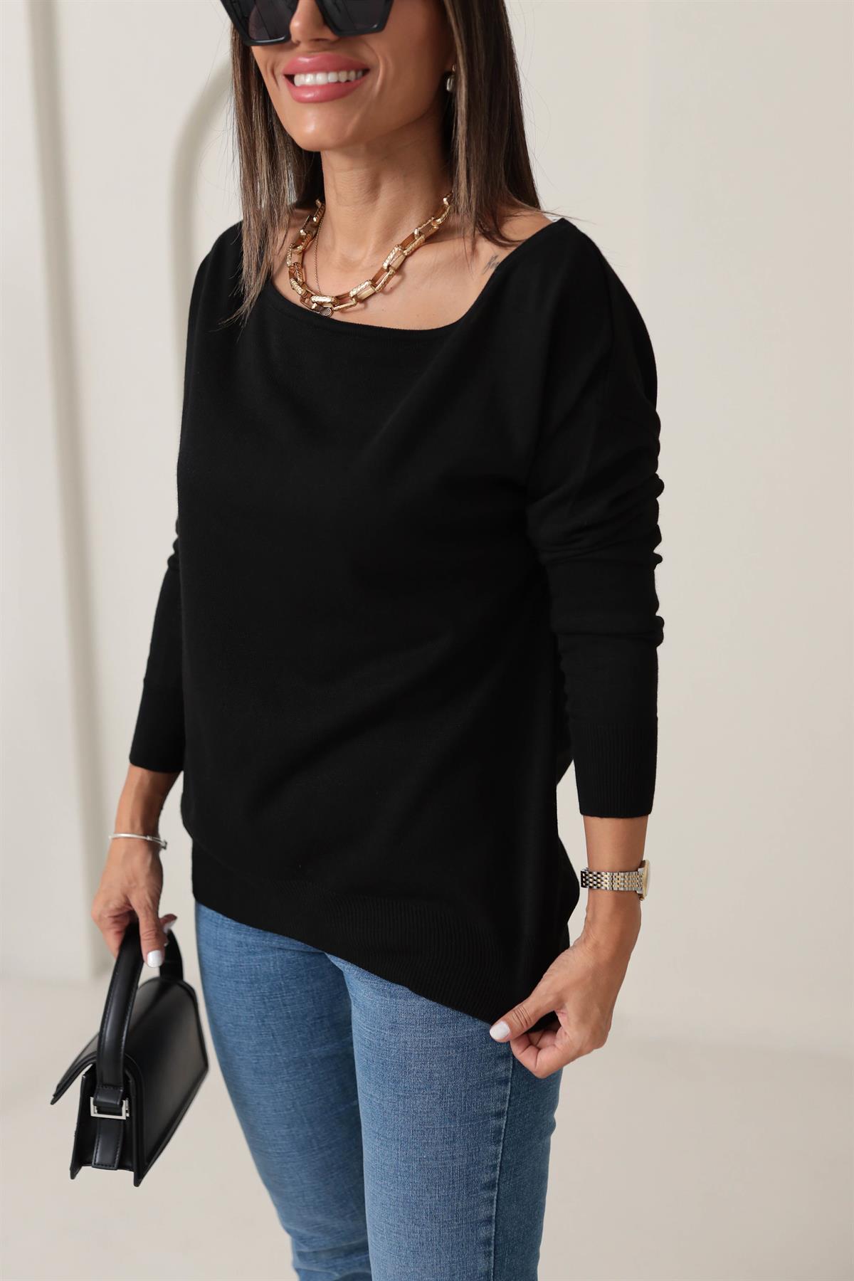 0734 Kayık Yaka T Kol Triko