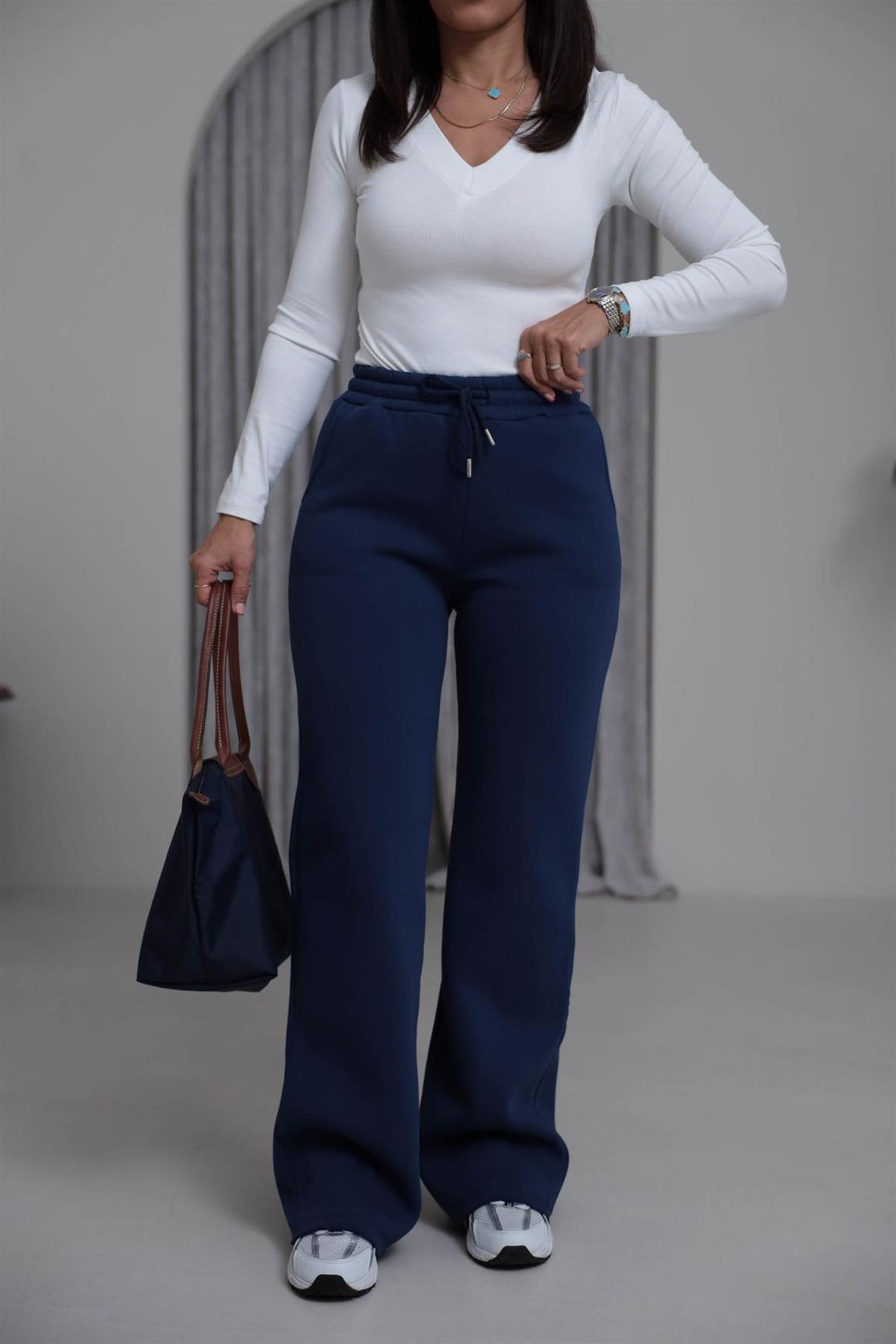 0015 Palazzo 3 İplik Şardonlu Eşofman Altı LACİVERT