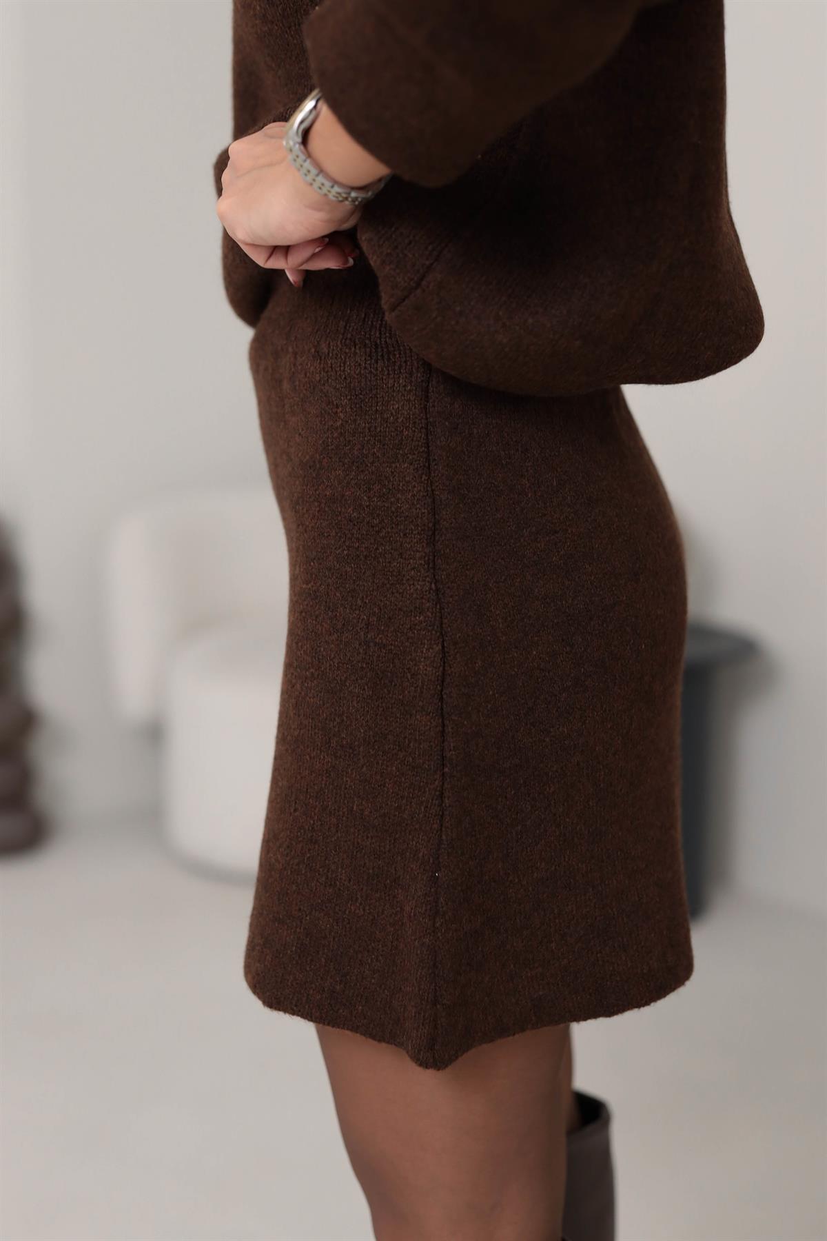 5253 Çelik Triko Etekli Takım KAHVE