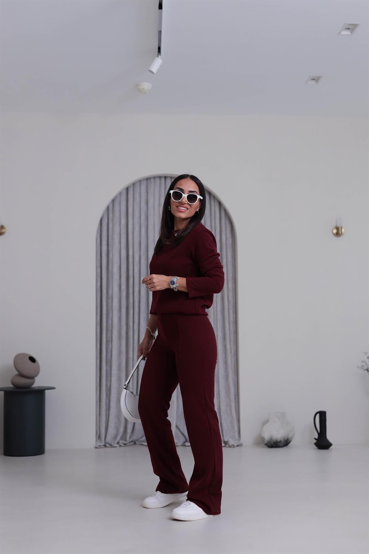 8432 Bisiklet Yaka Selanik Kumaş Takım BORDO