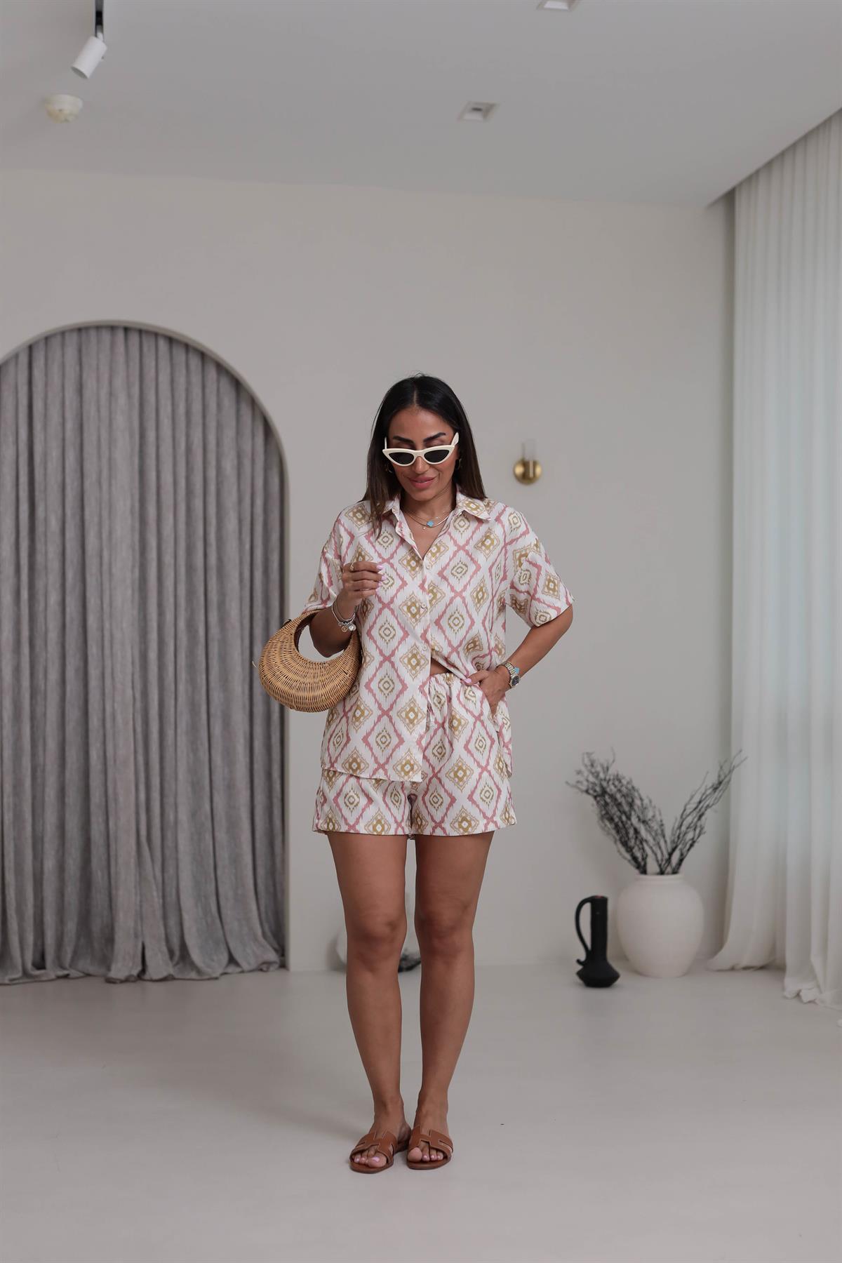 4919 Desenli Gömlek Şort Takım DESENLİ