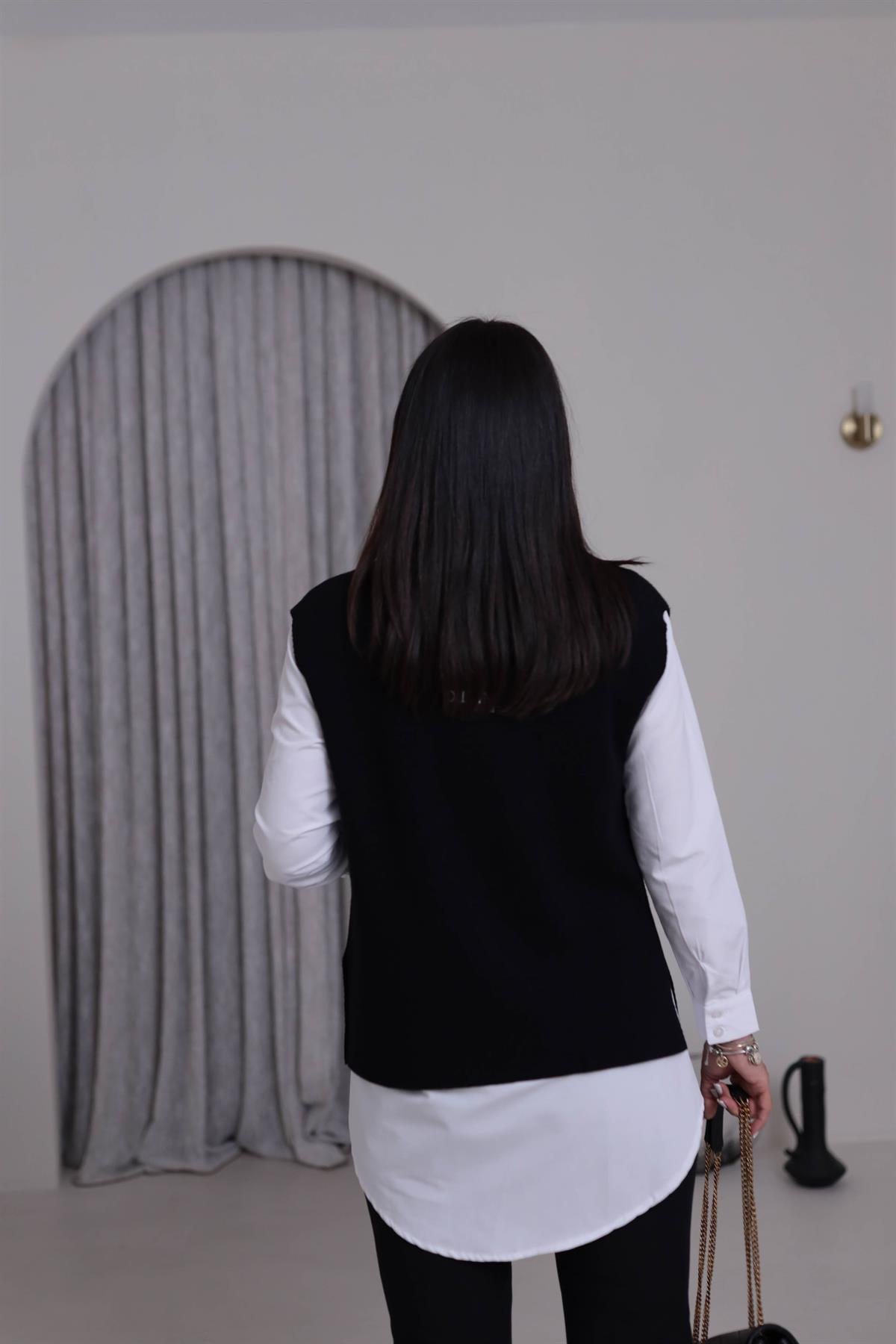 0694 V Yaka Yumuşak Dokulu Triko Süveter SİYAH