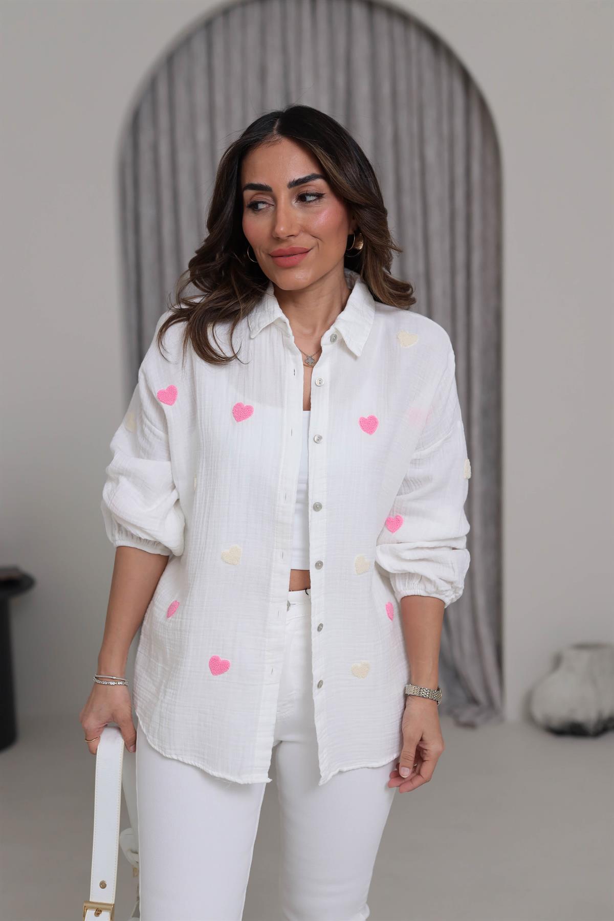 7930 Kalpli Kol Lastikli Müslin Kumaş Gömlek EKRU