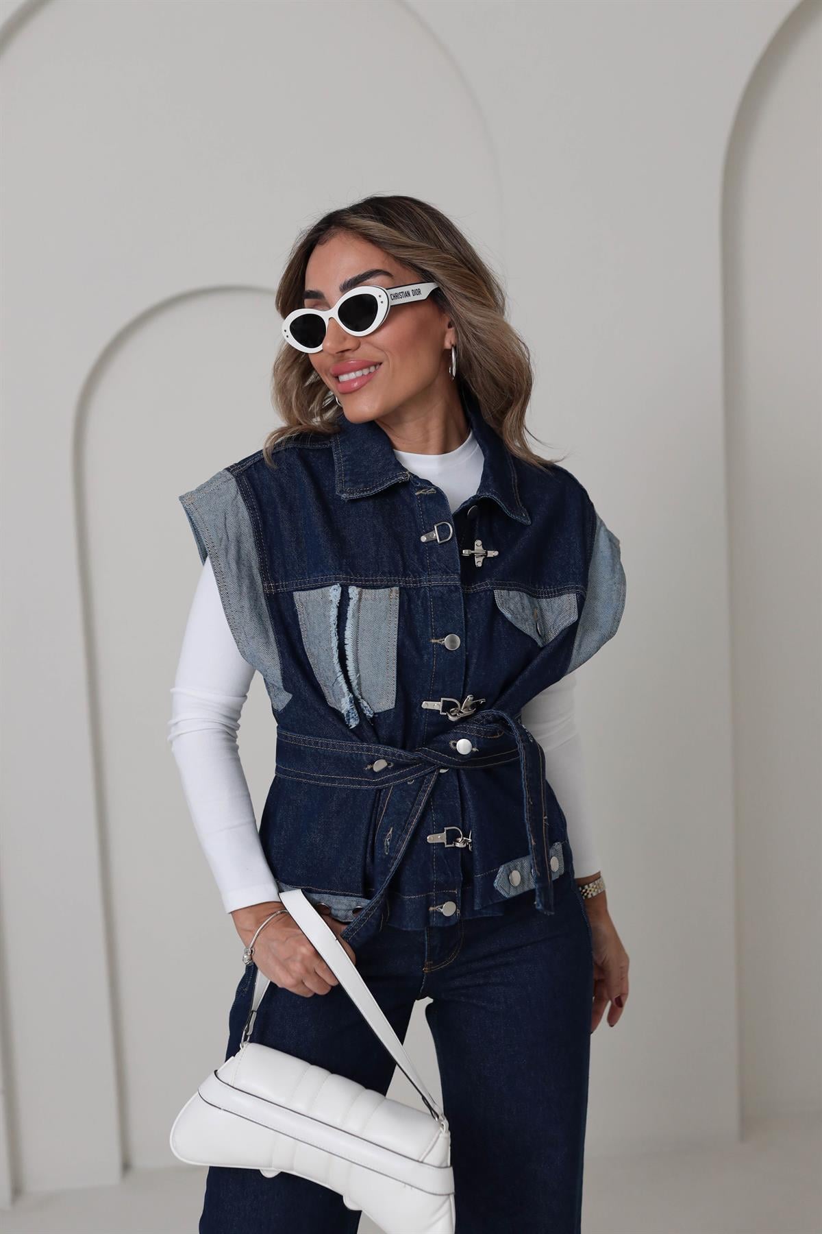 5436 Tasarım Kot Yelek MAVİ