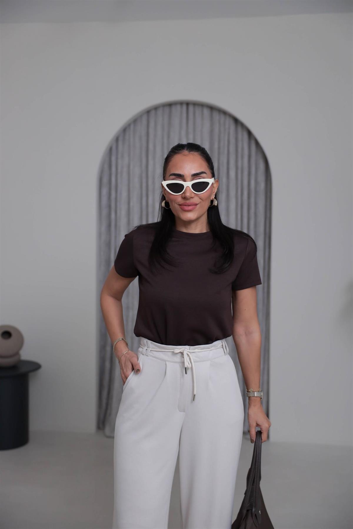 1120 Bisiklet Yaka Kısa Modal Tshirt ACI KAHVE