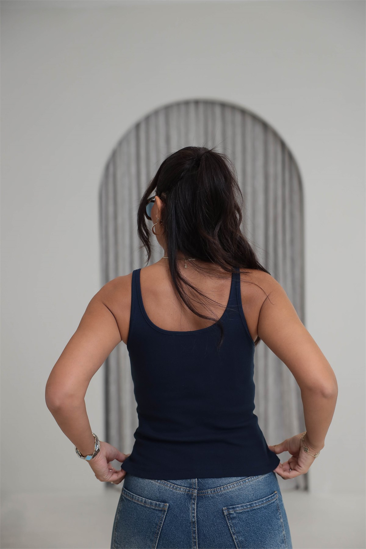 4113 Fitilli Askılı Crop Atlet LACİVERT