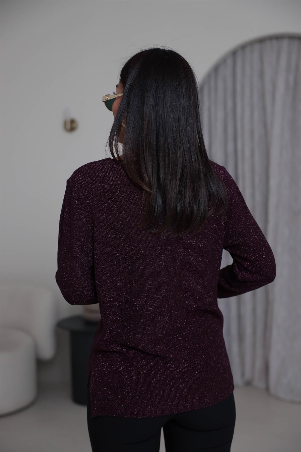 152 V Yaka Simli Viskon Triko Bluz MÜRDÜM