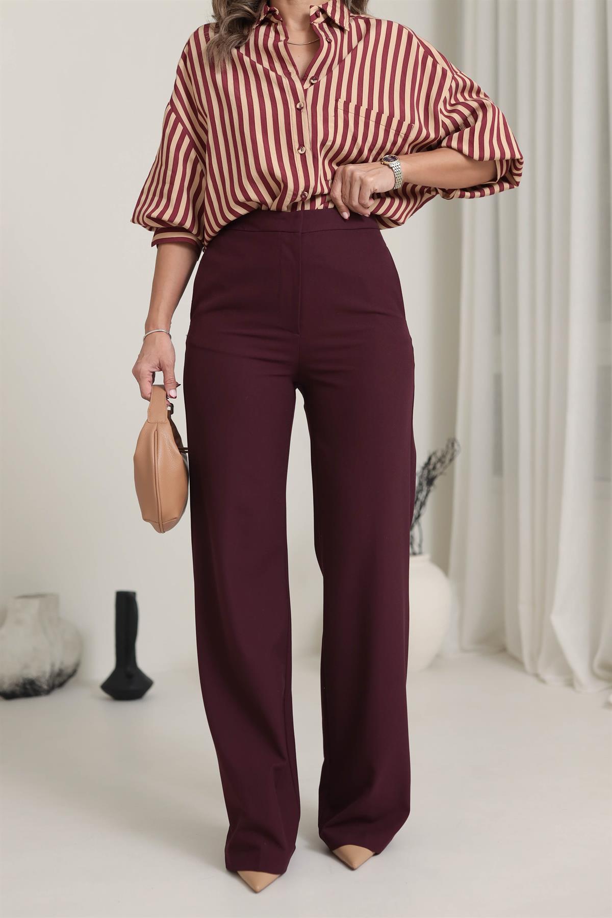 8010K Palazzo Kumaş Pantolon BORDO