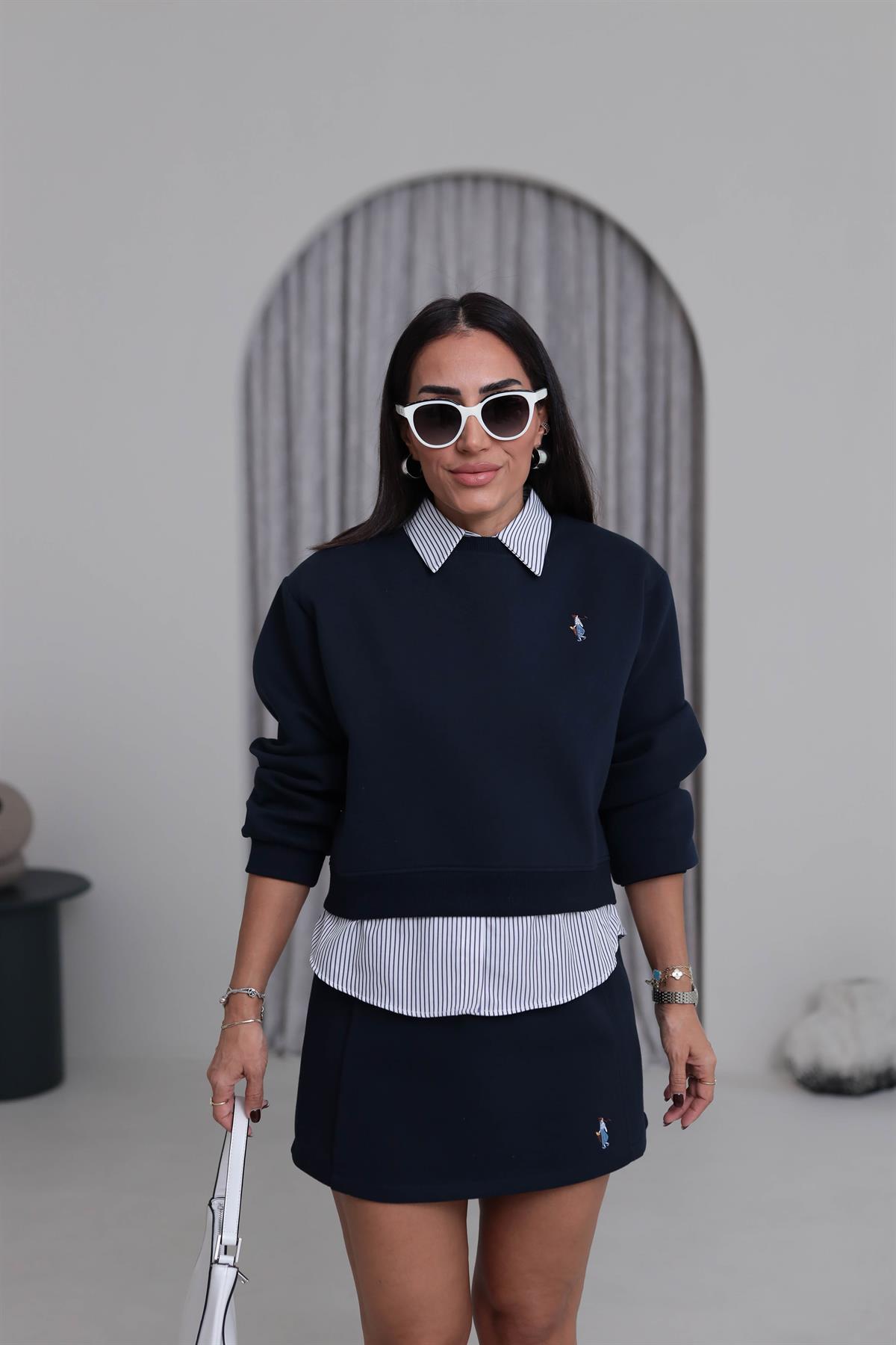 0755 Gömlek Detaylı Sweatshirt LACİVERT