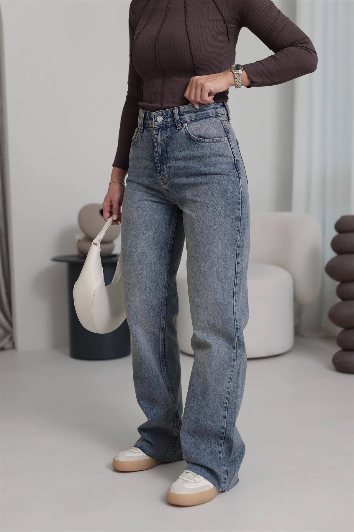 1077 Paça Kesikli Palazzo Jean TİNTLİ MAVİ