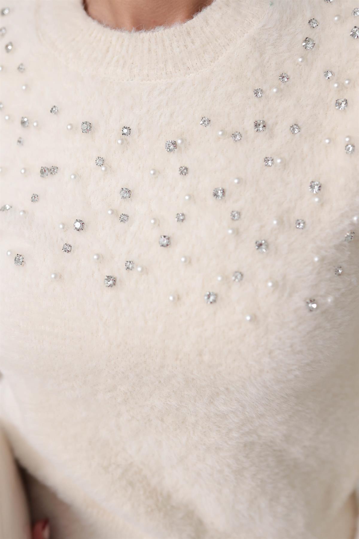 7645 Angora Beyoğlu Taşlı Kazak EKRU