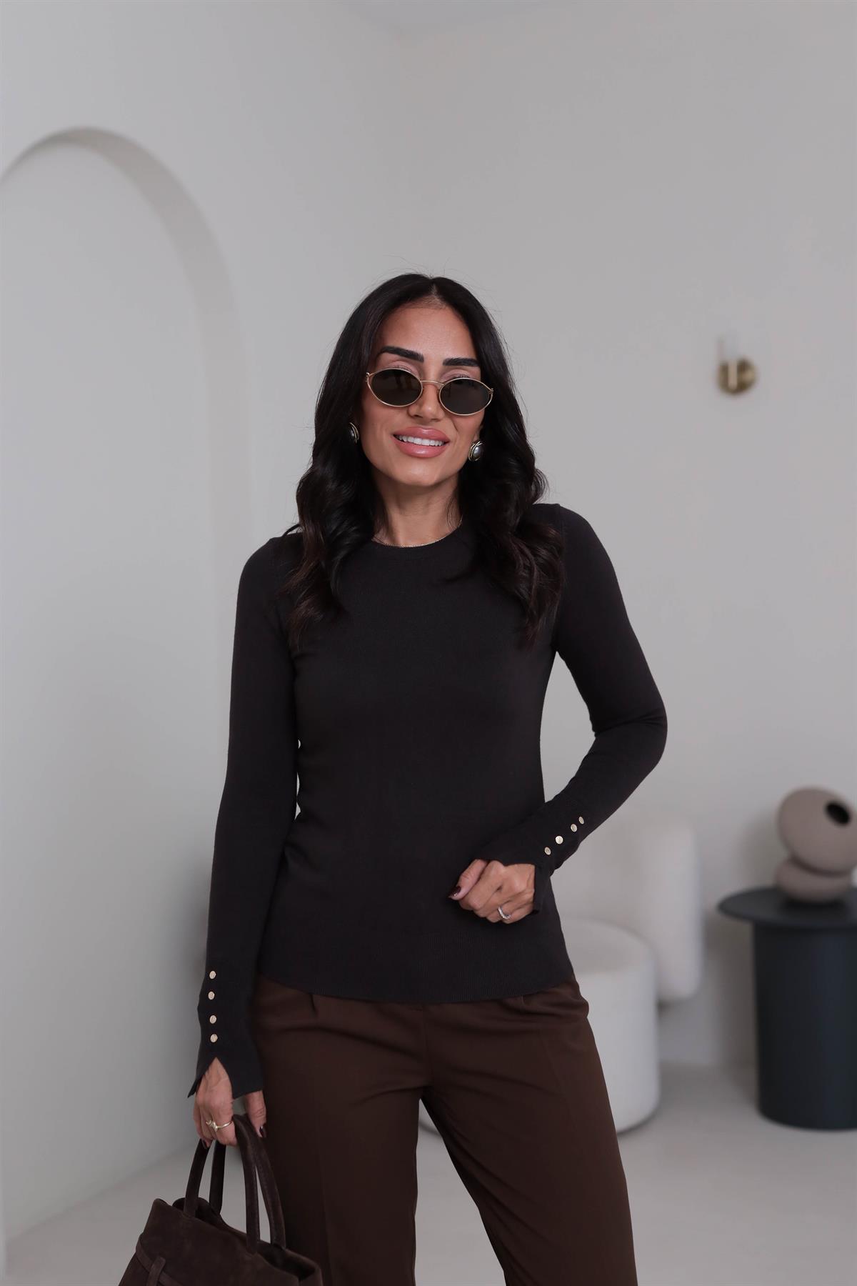 1267 Bisiklet Yaka Droplu Triko Kazak ACI KAHVE