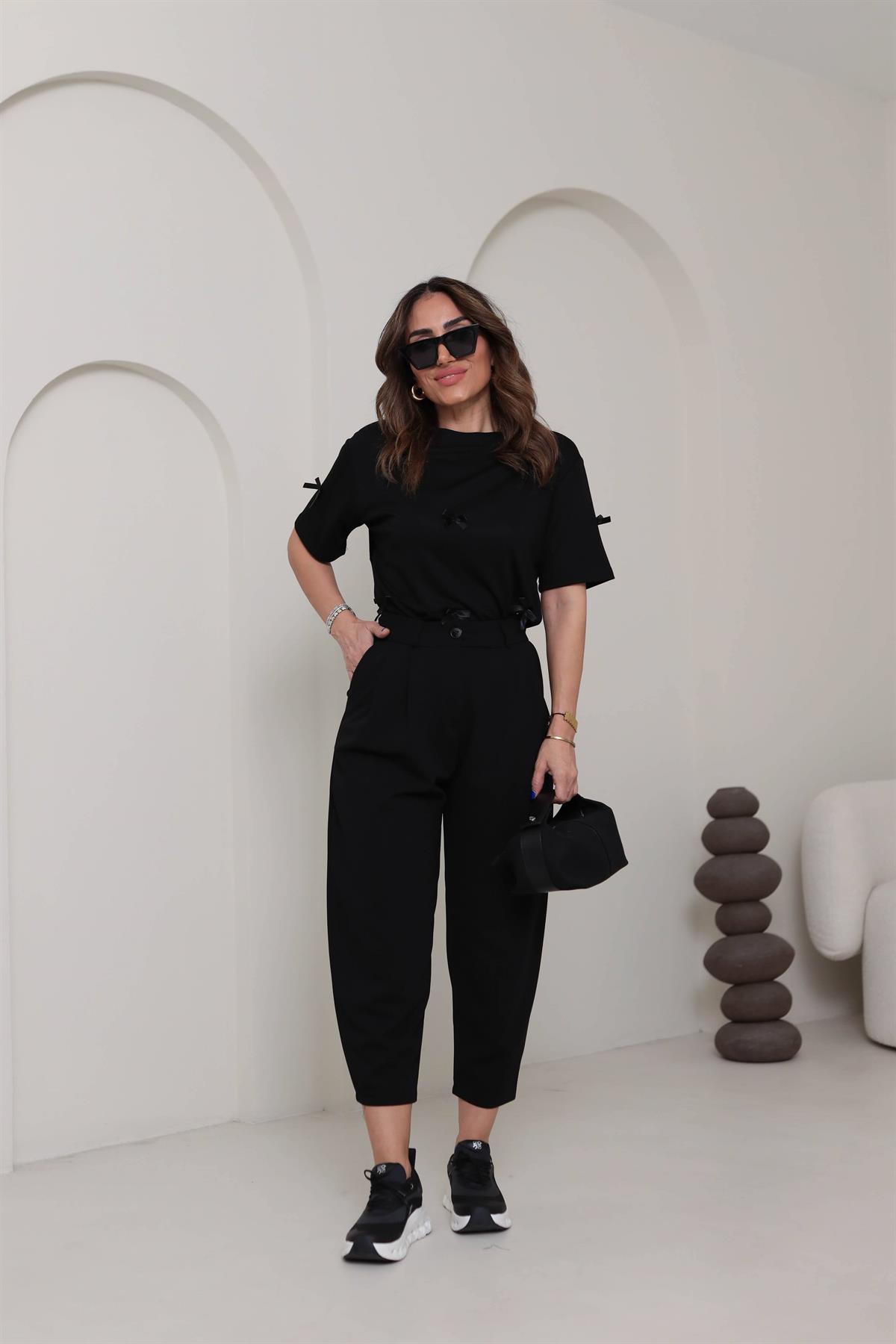 8110 Fiyonklu Pike Modal Tshirt SİYAH