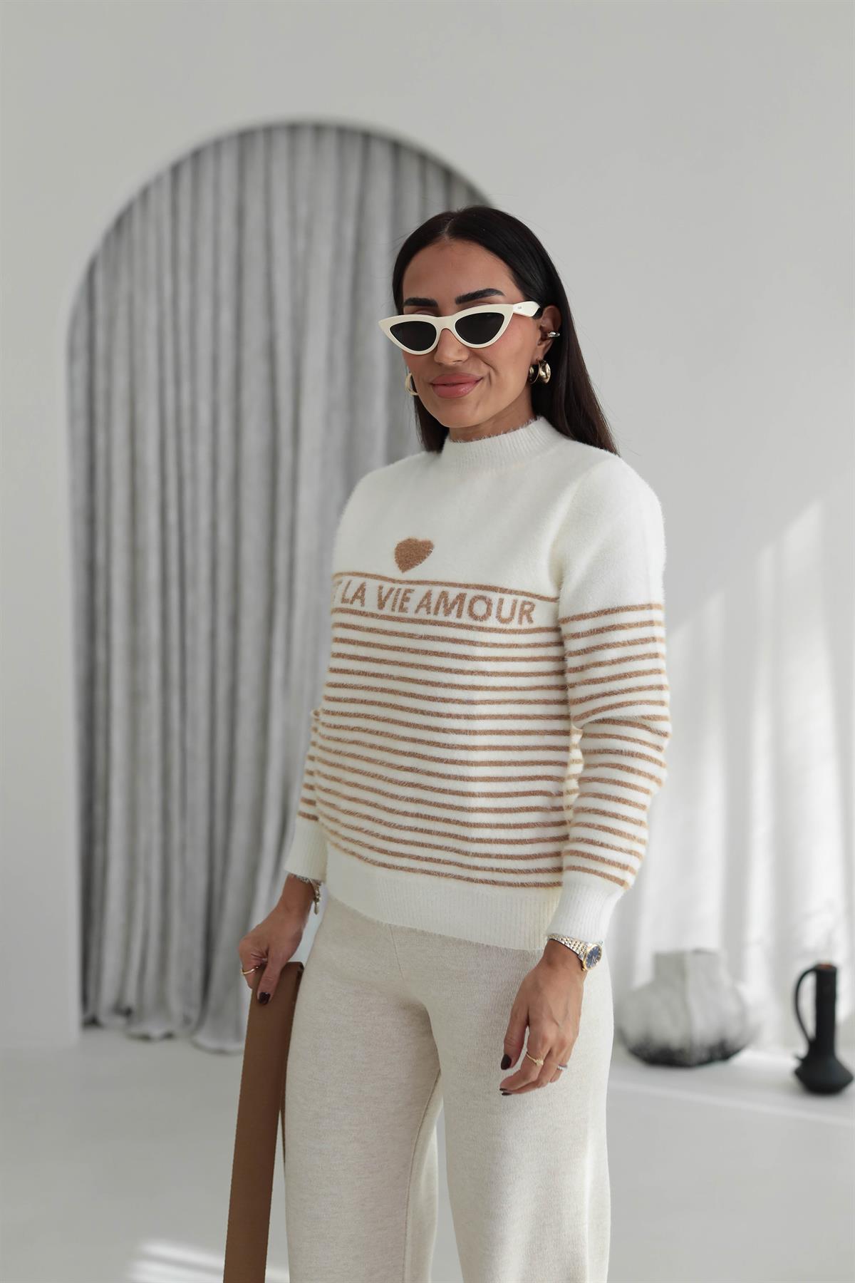 4817 Amour Çizgili Angora Kazak CAMEL