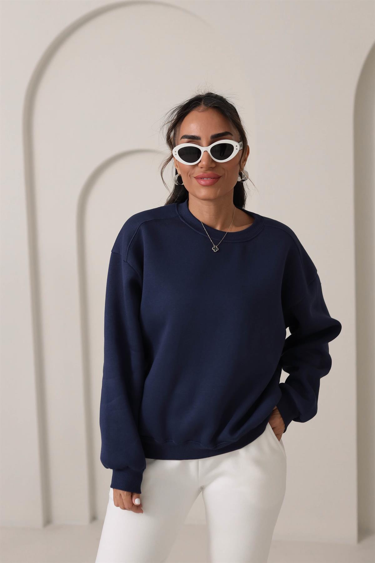 134 Bisiklet Yaka İplik Şardonlu Sweatshirt