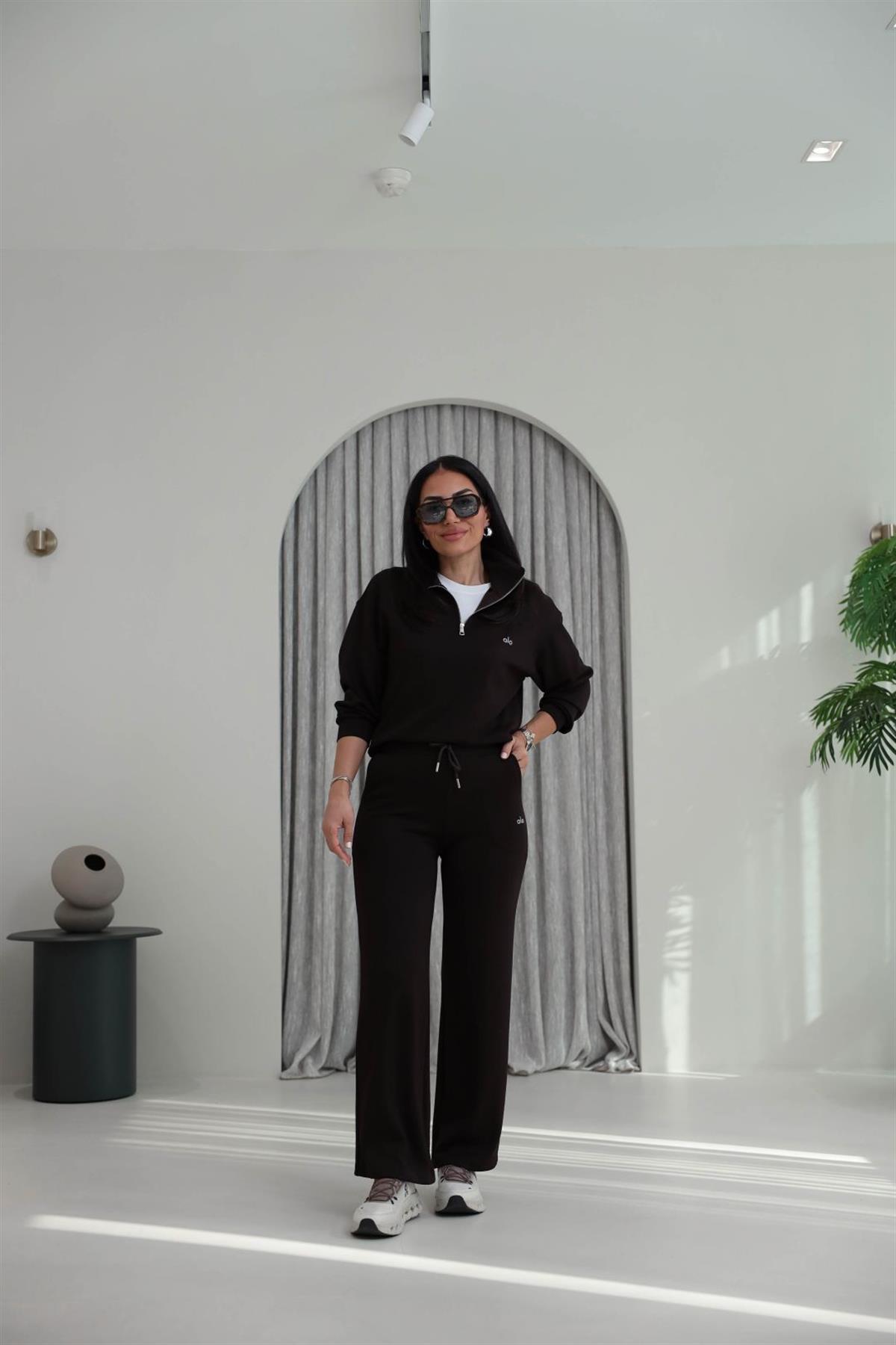 1029 Yarım Fermuarlı Gümüş Yazılı Modal Takım KAHVE