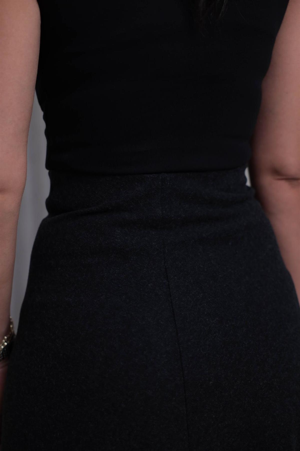 7298 Verev Düğmeli Asimetrik Etek ANTRASİT