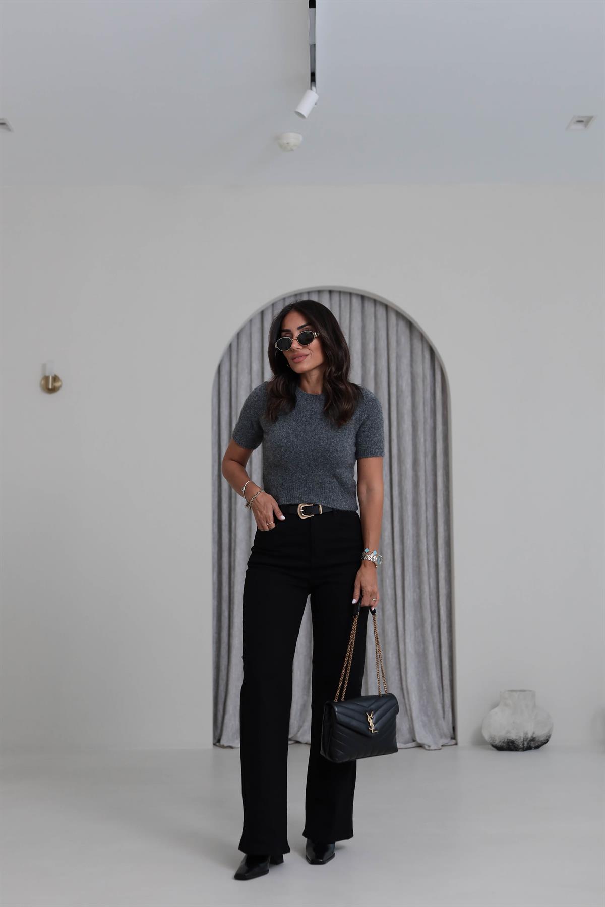 1071 Yüksek Bel Dökümlü Palazzo Jean KOYU SİYAH