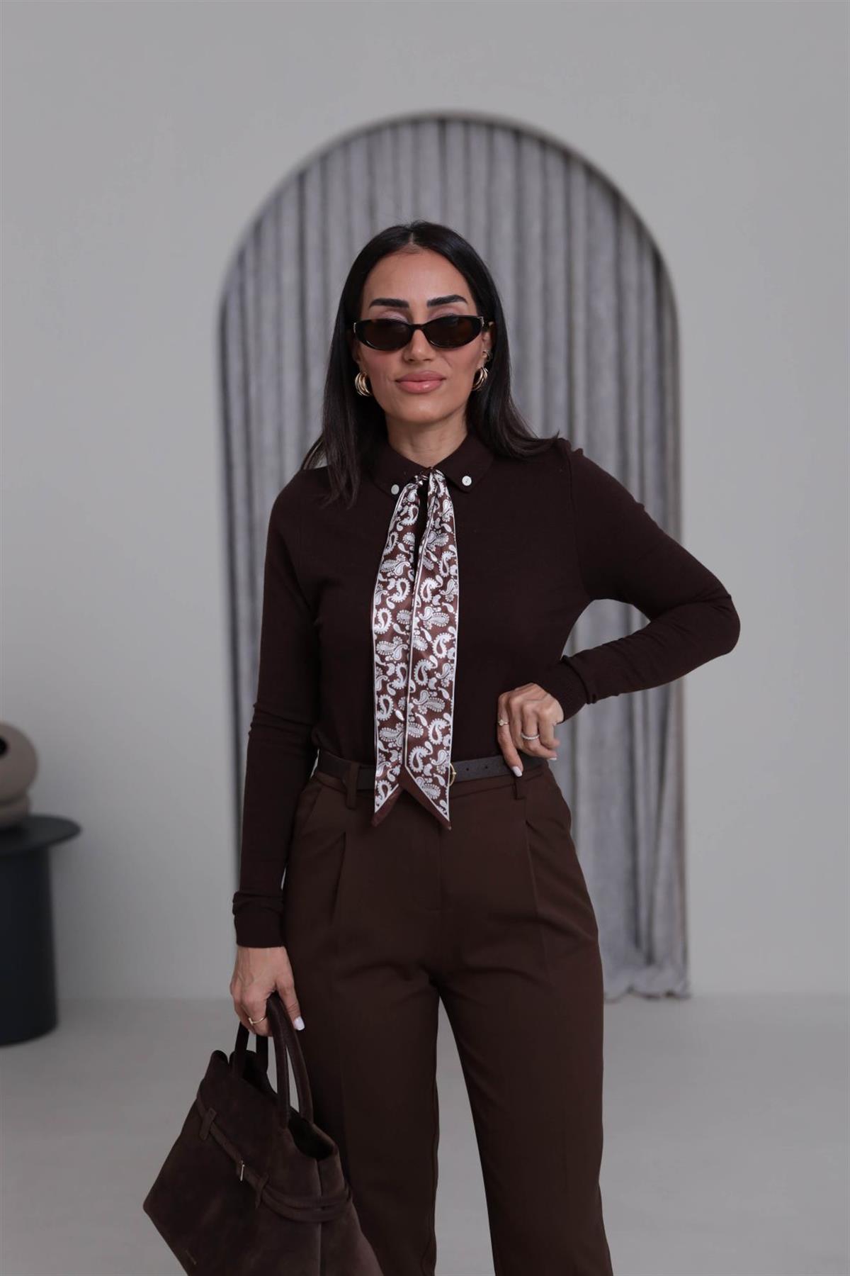 0097 Fularlı Corsman Triko ACI KAHVE