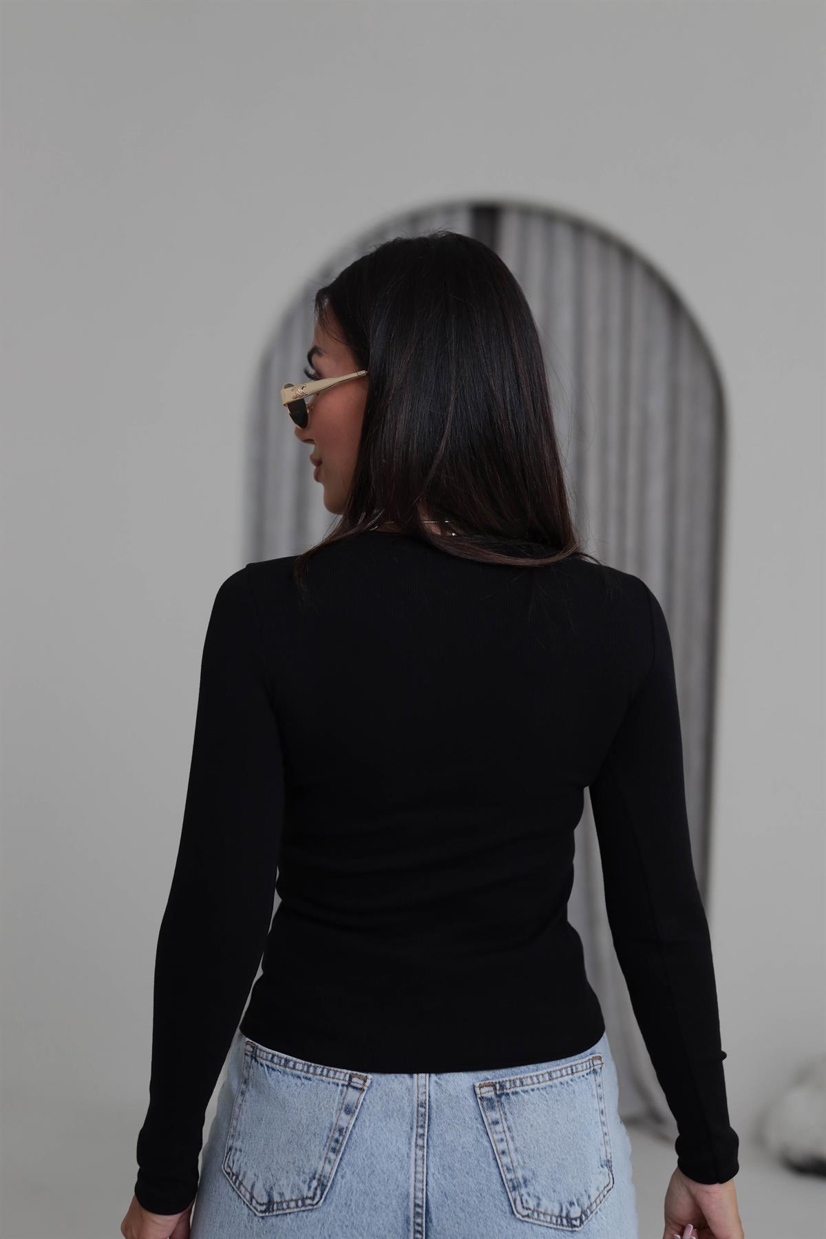 4564 Bisiklet Yaka Basic Pamuklu Bluz SİYAH