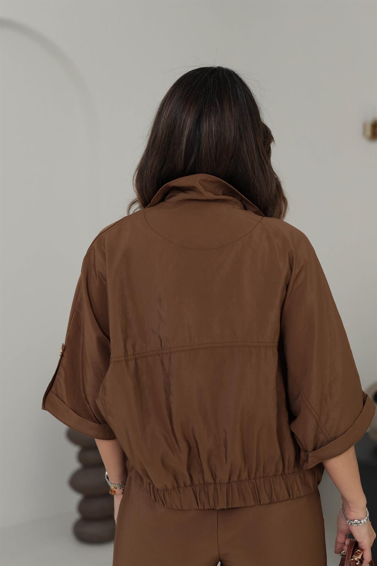 7013 Gold Düğme Detaylı Mevsimlik Ceket KAHVE