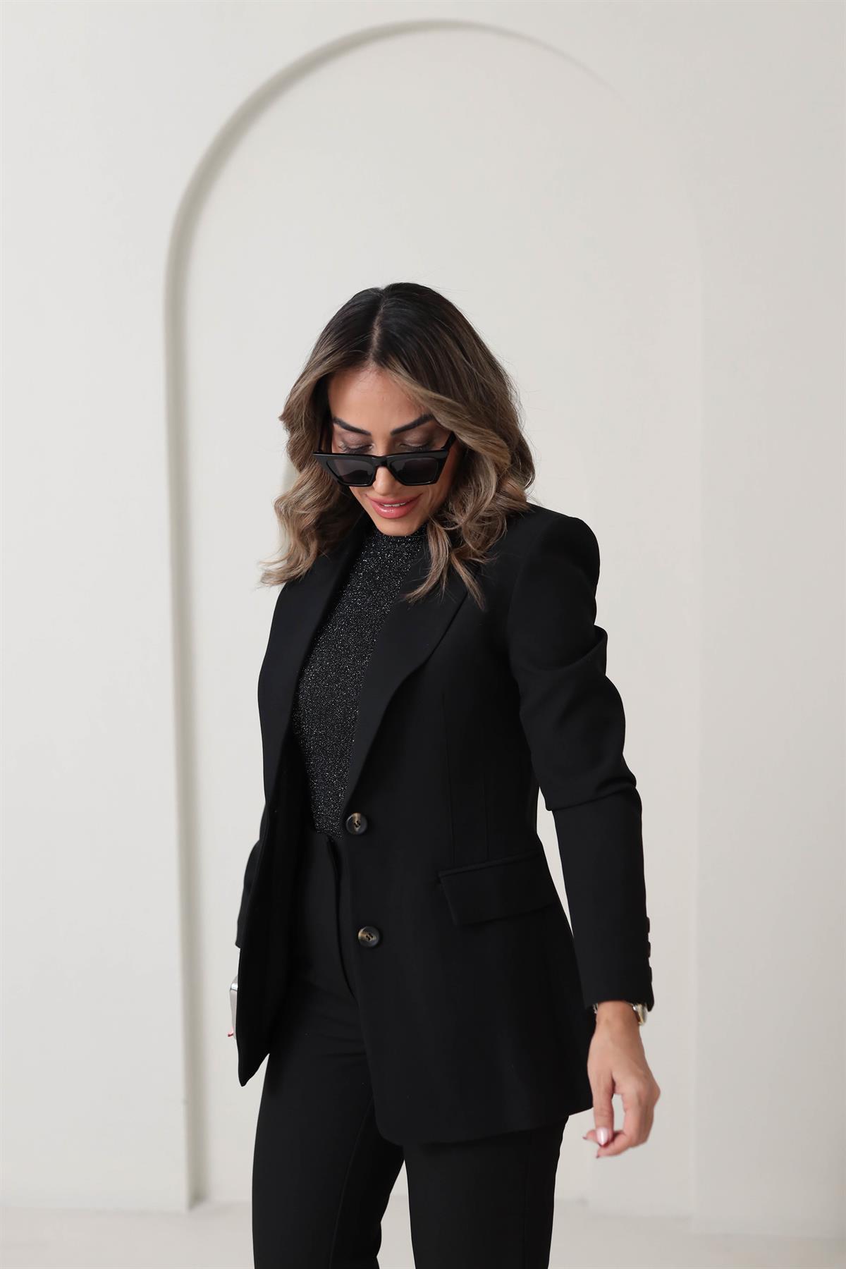 9452 Belden Dikişli Blazer Ceket SİYAH