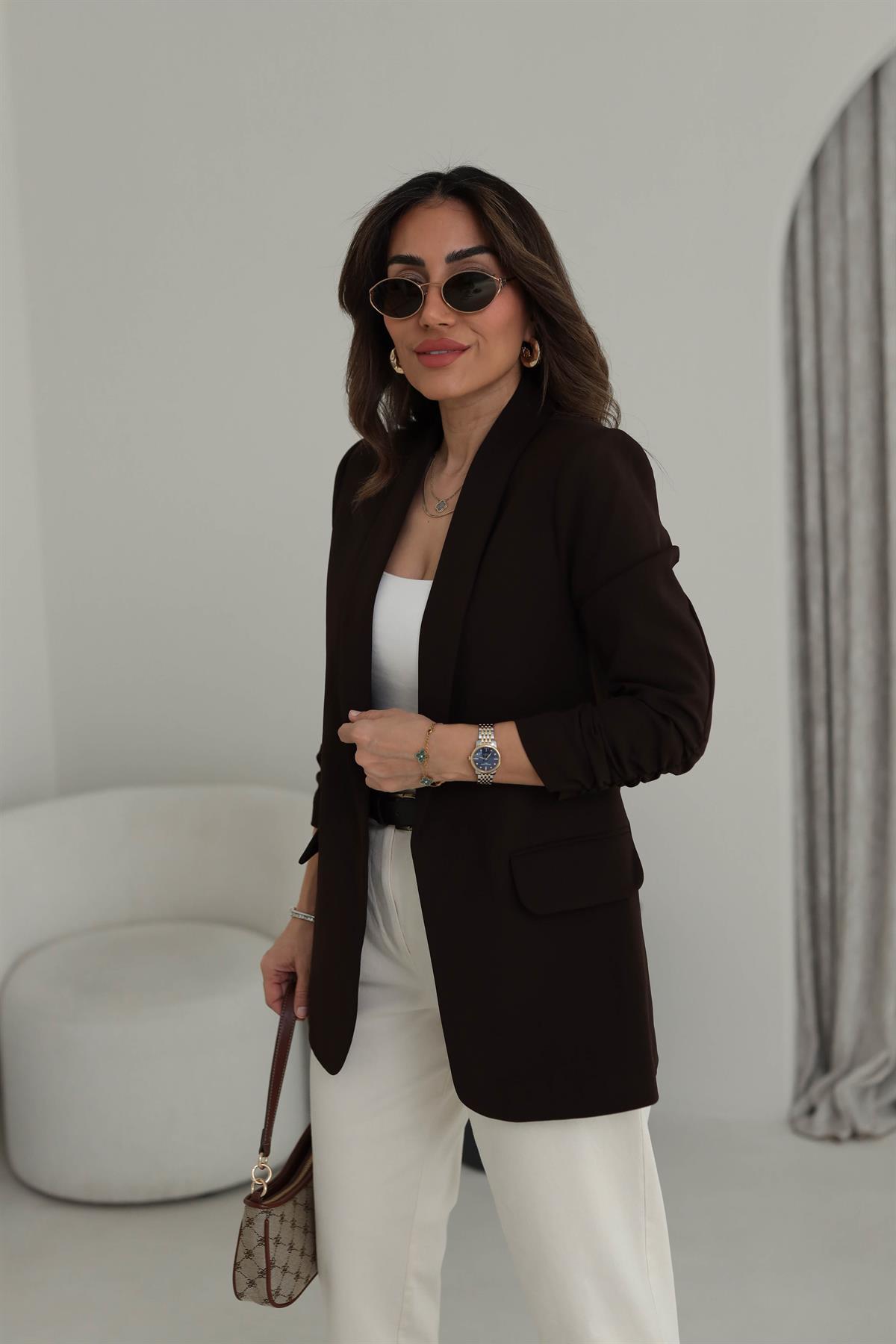 3101K Kol Büzgülü Blazer Ceket ACI KAHVE