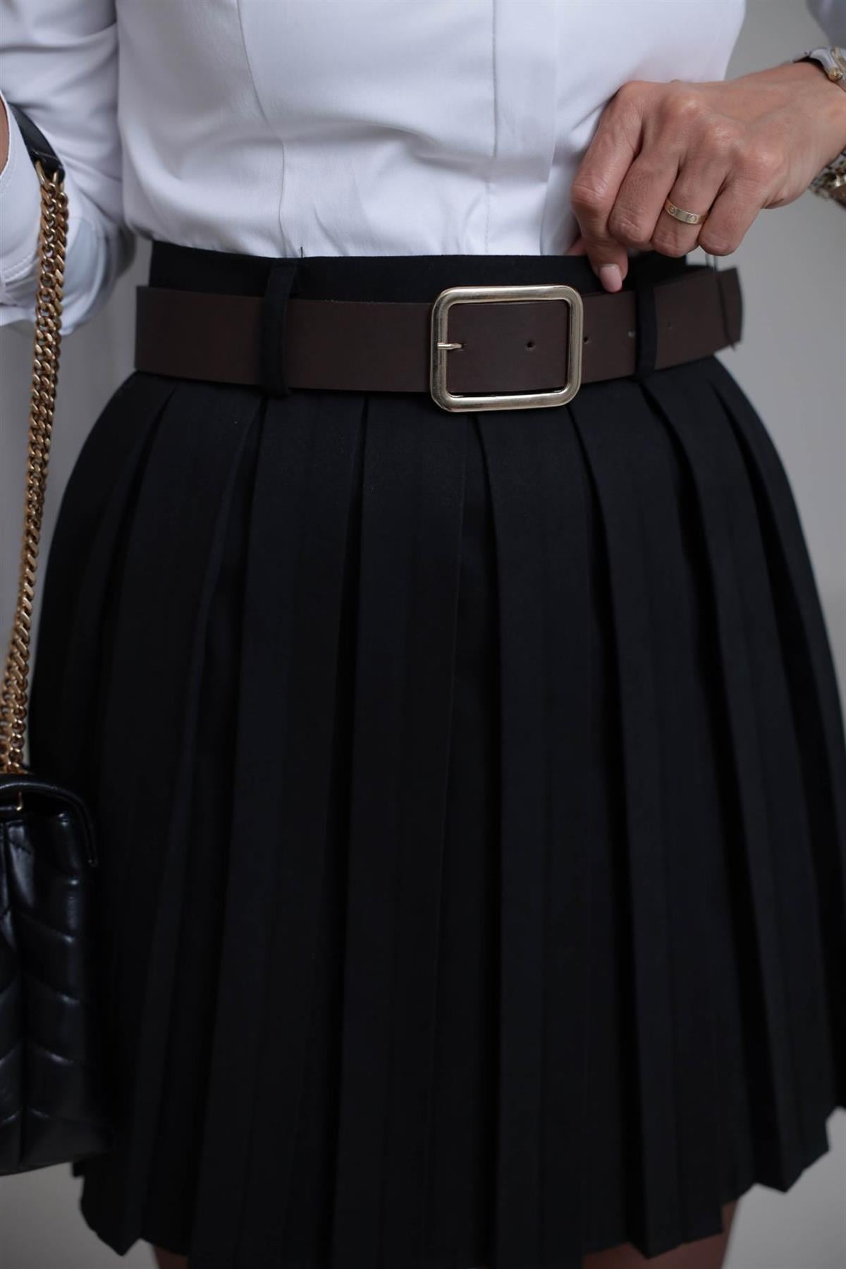 0652 Kemerli Piliseli Nubuk Etek SİYAH