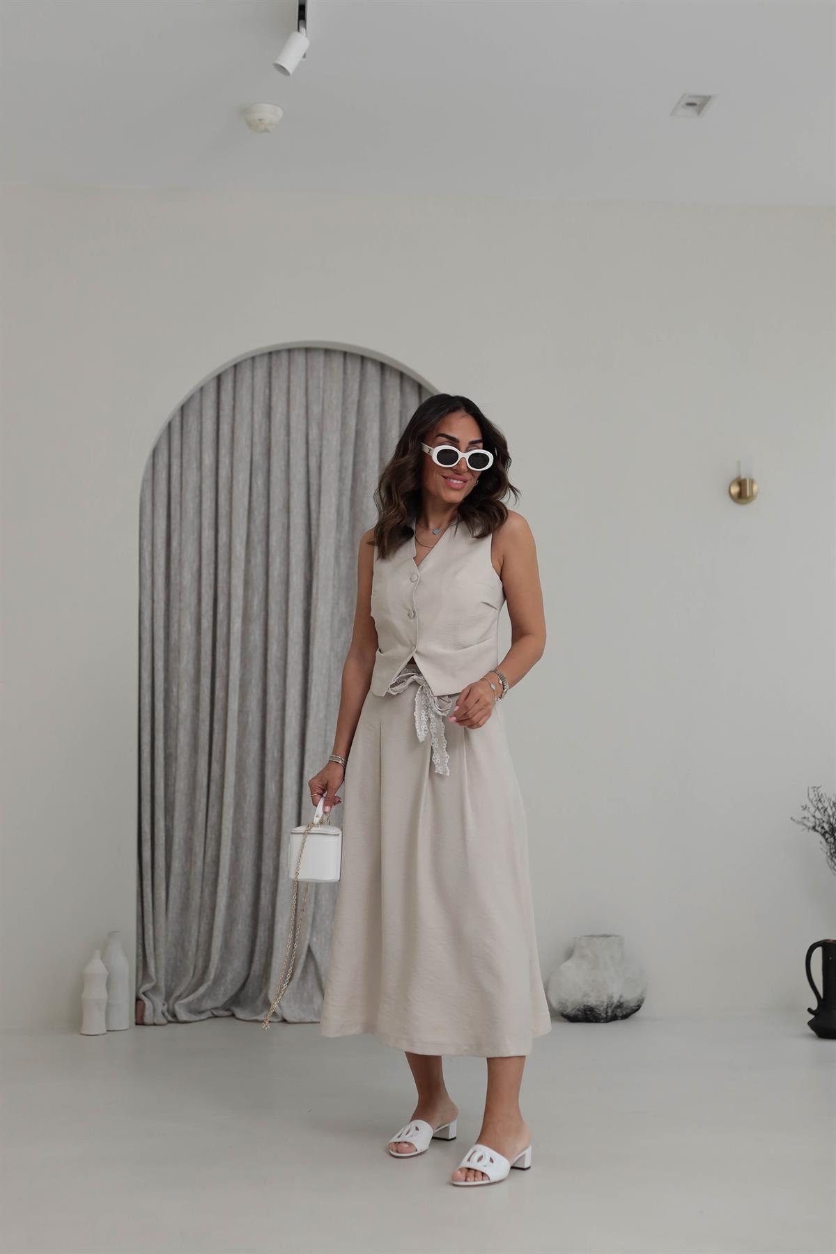 0275 Pensli Yelek & Etek Takım NATURAL