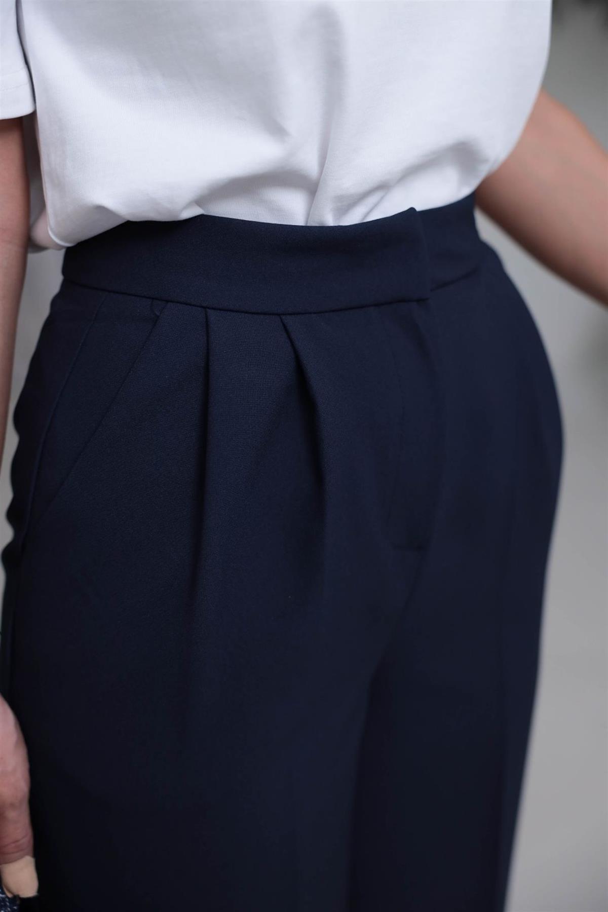 3869 Çift Pilili Kumaş Pantolon LACİVERT