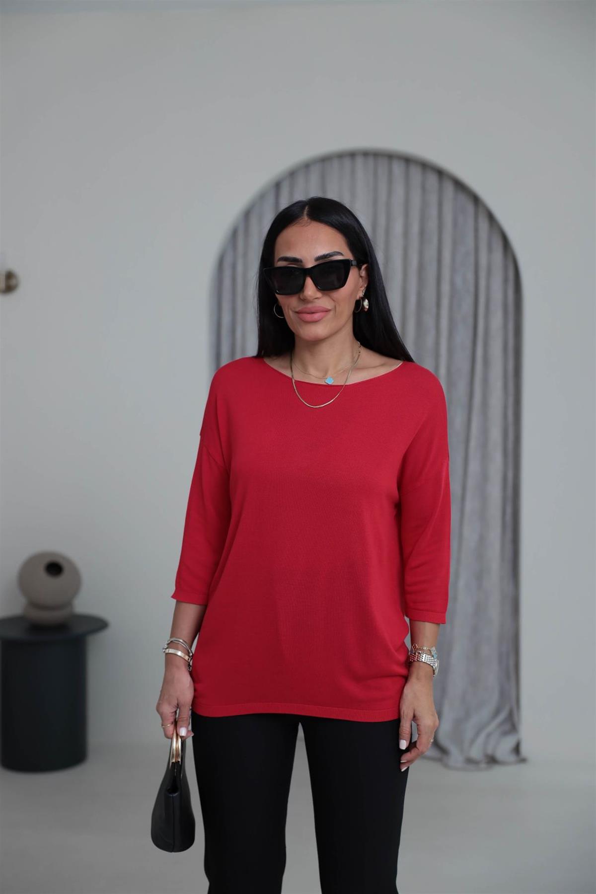 928 Truvakar Kol Viskon Triko Bluz KIRMIZI