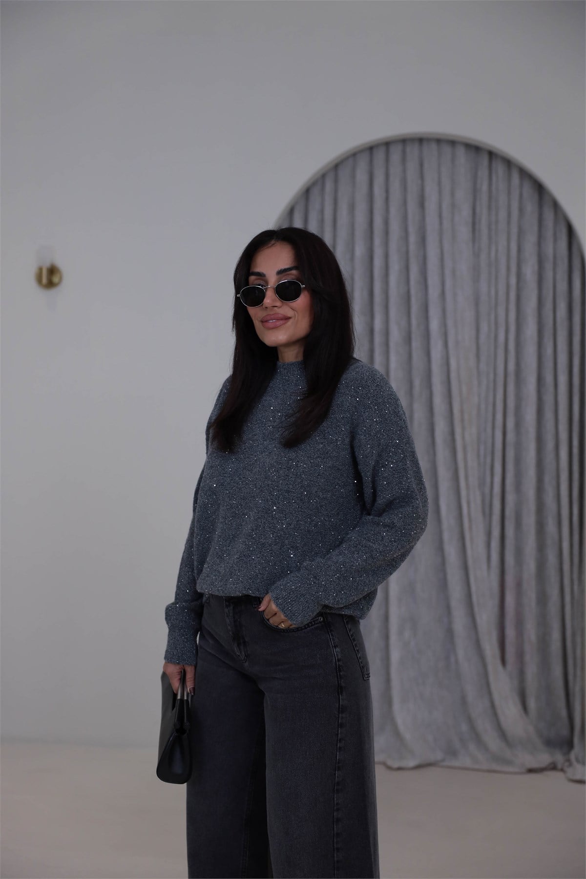5327 Simli Pullu Bisiklet Yaka Kazak GRİ