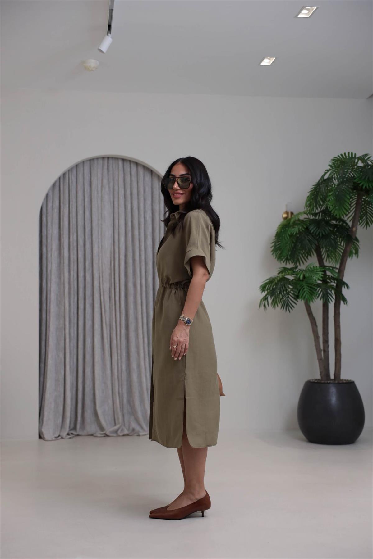 1003 Massi Tencel Gömlek Elbise HAKİ YEŞİL