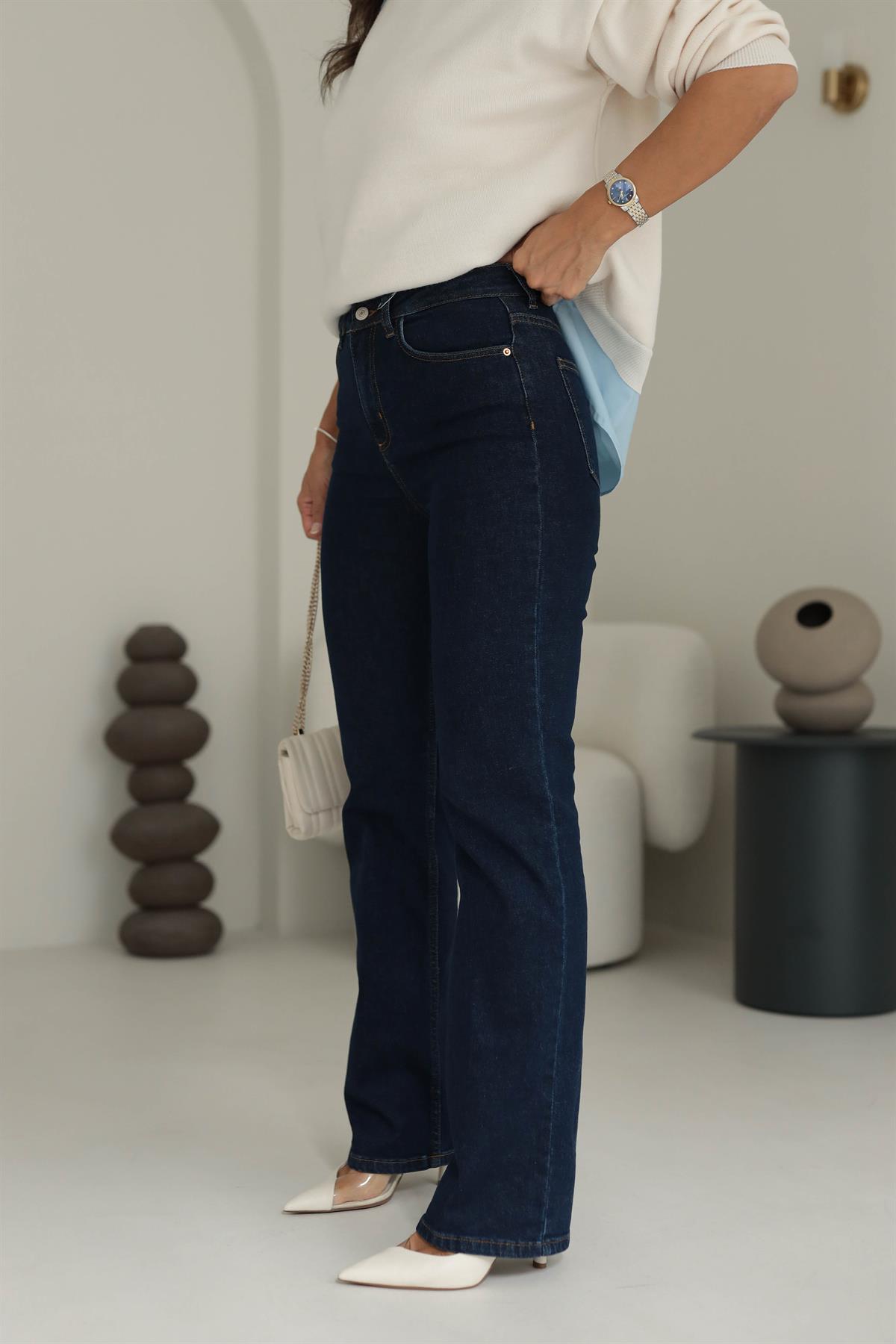 4597 Likralı Düz Kesim Jean Pantolon KOYU LACİ