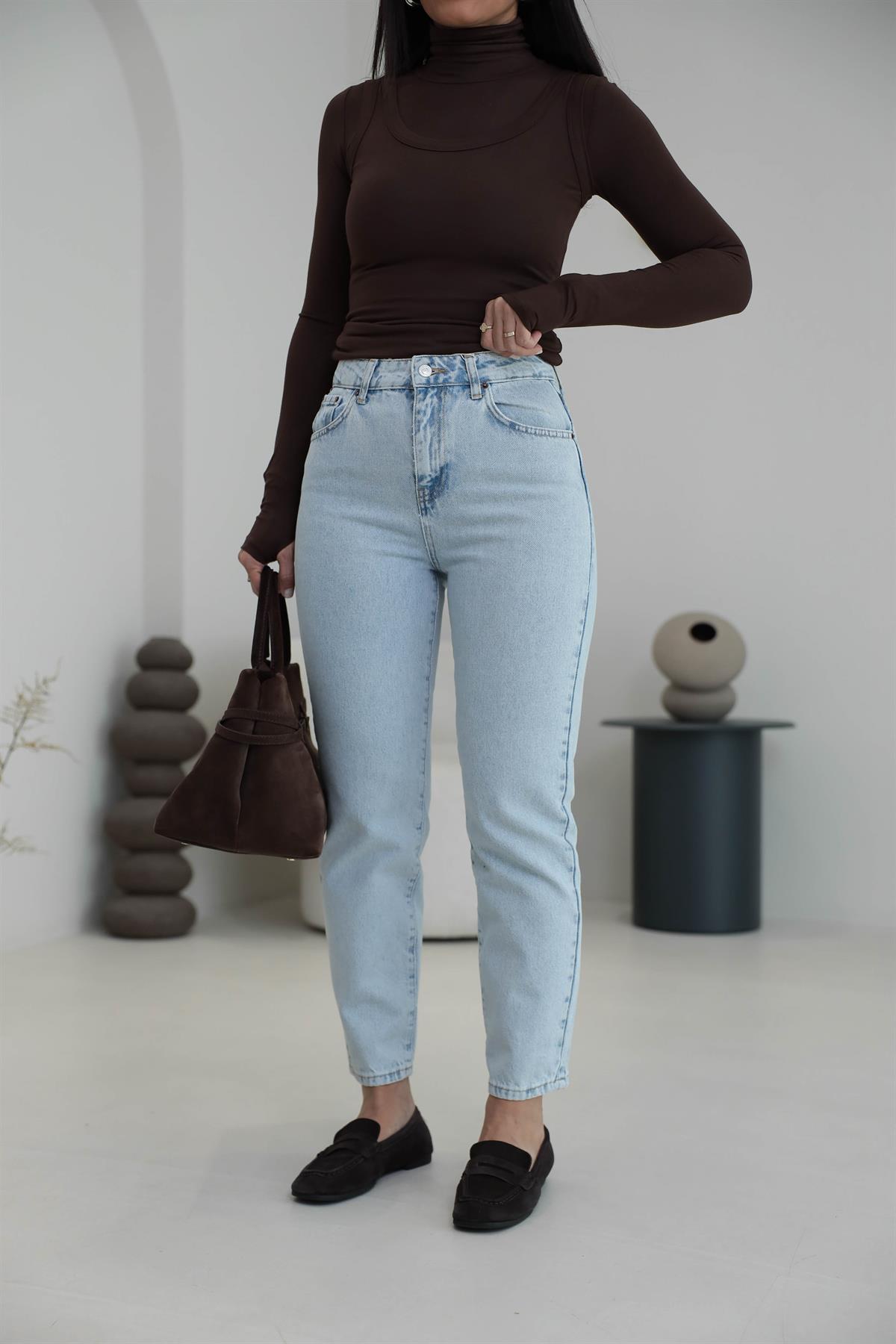 Orj İpkyl Mom Fit Jean BUZ MAVİ