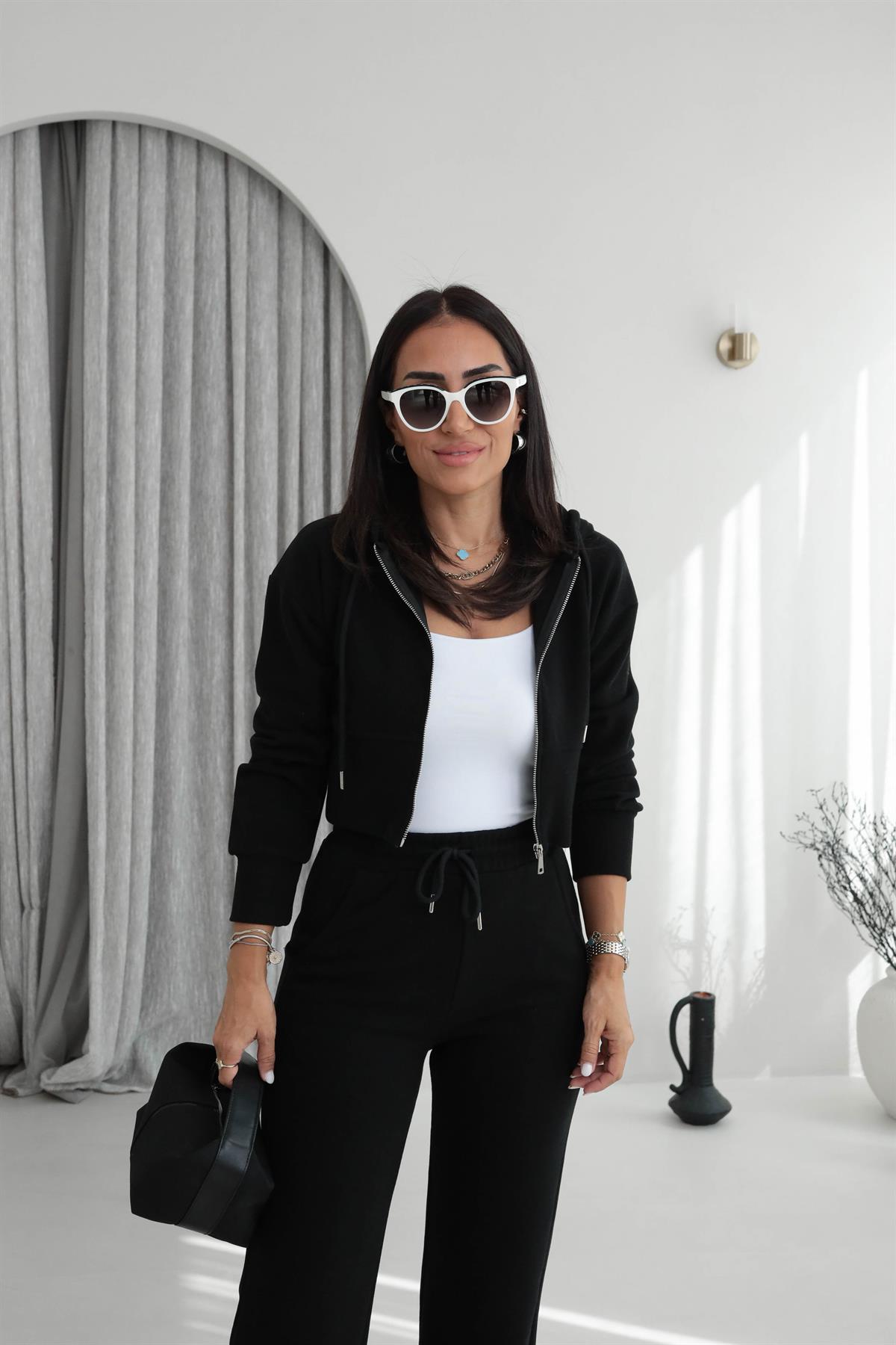 2331 Selanik Kumaş Fermuarlı Ceketli Takım SİYAH