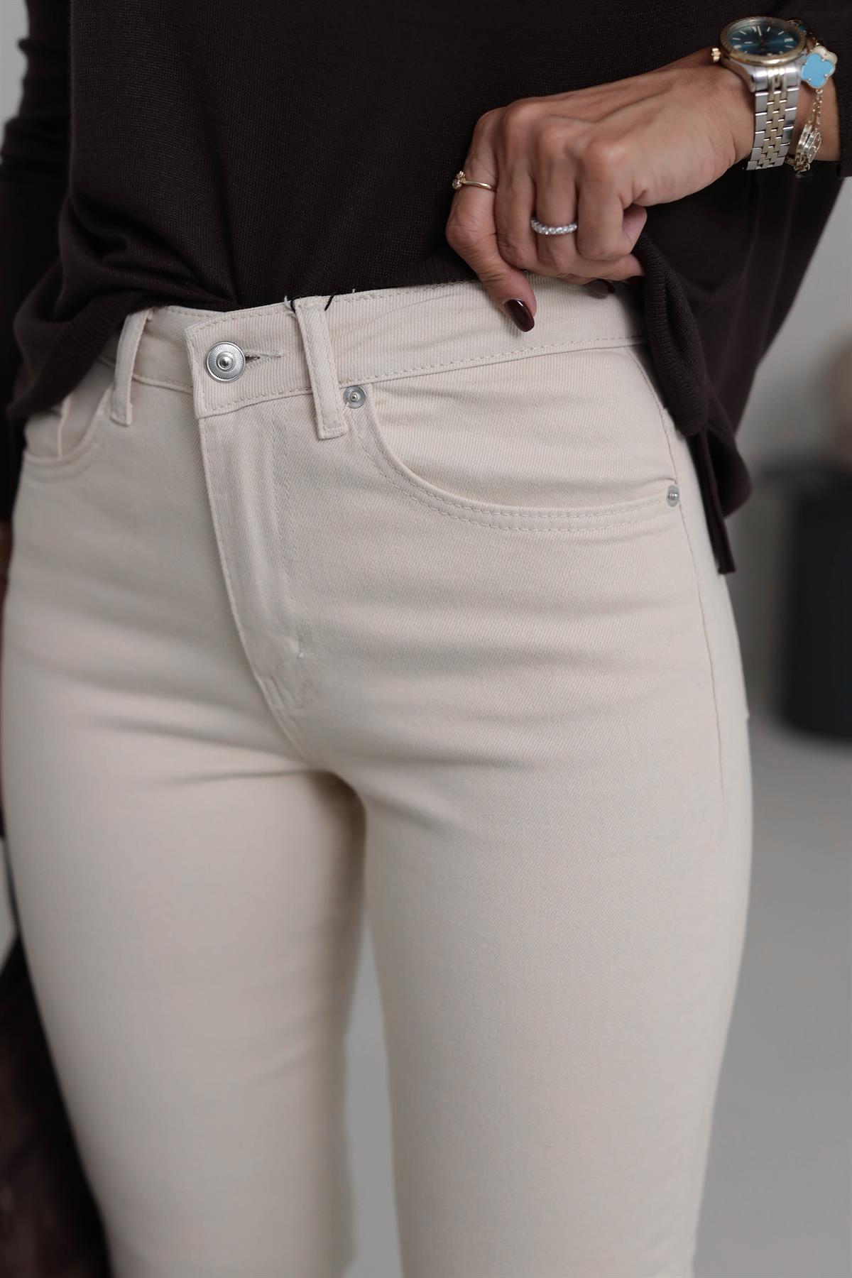 ZA Lazer Kesikli Boyfit Jean BEJ