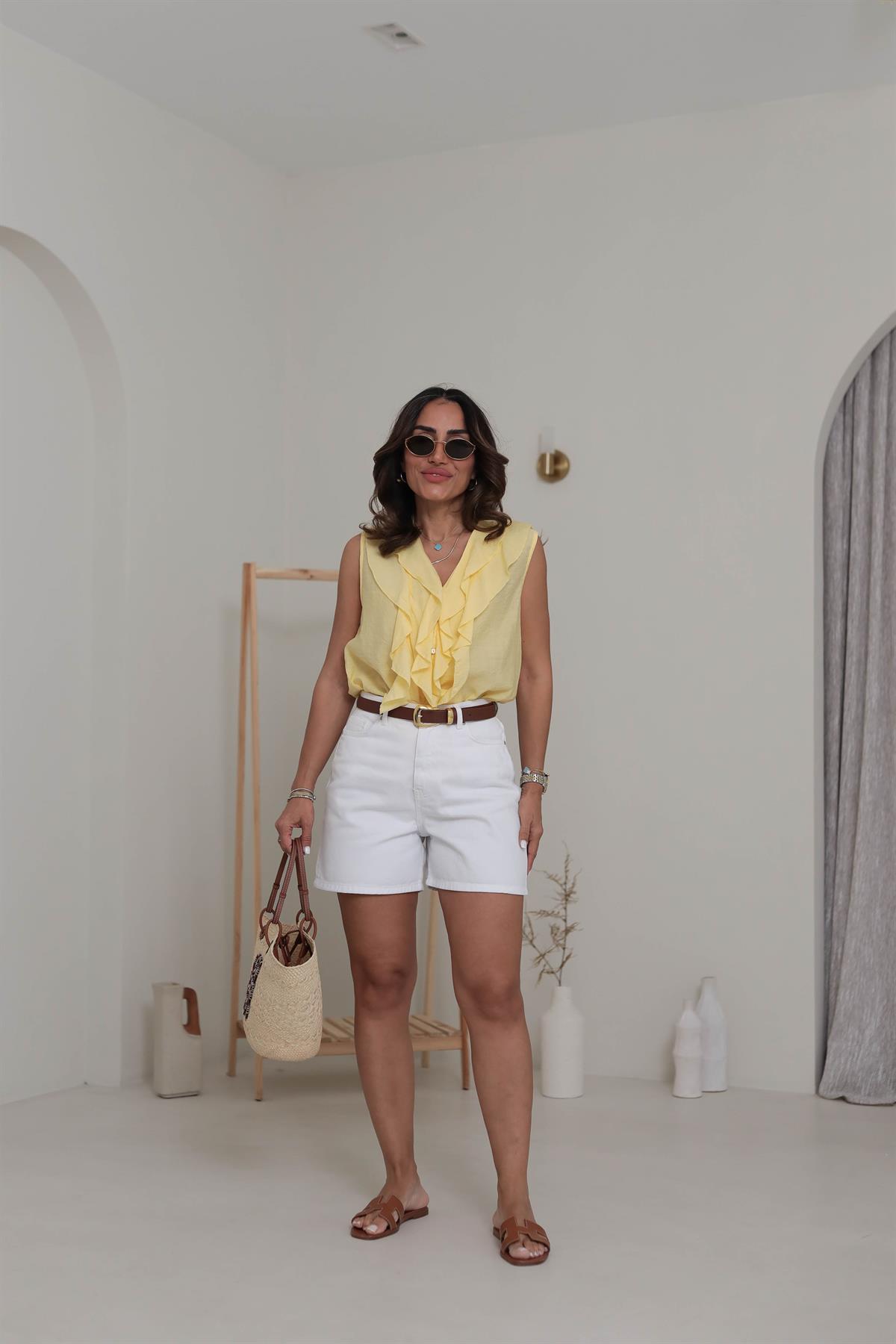 4097 Yüksek Bel Kot Şort BEYAZ