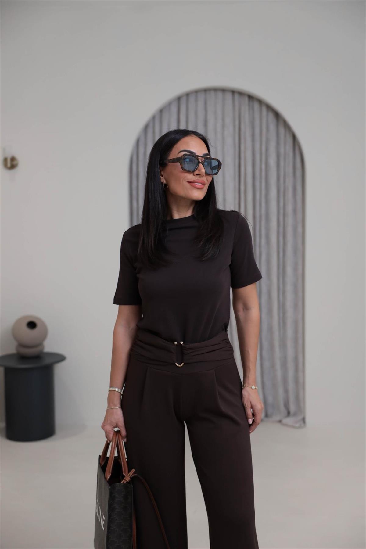 1075 Bisiklet Yaka Pamuklu Basic Tshirt ACI KAHVE