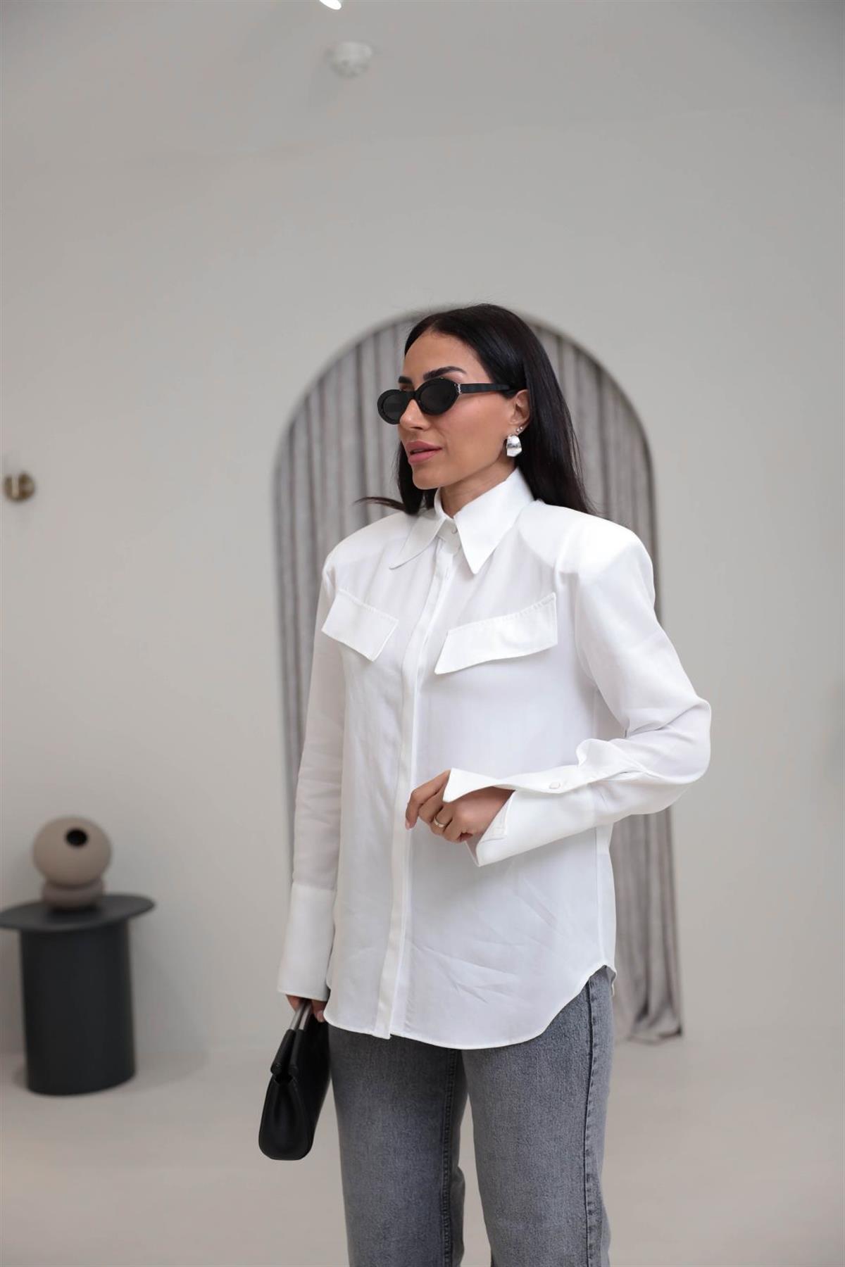 2257 Vatkalı Cep Kapaklı Pamuklu Gömlek EKRU