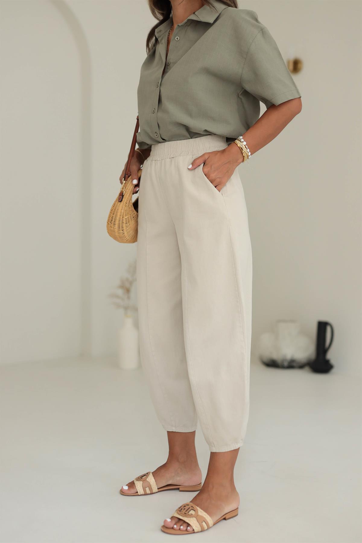 Bel Lastikli Rahat Kalıp Pantolon