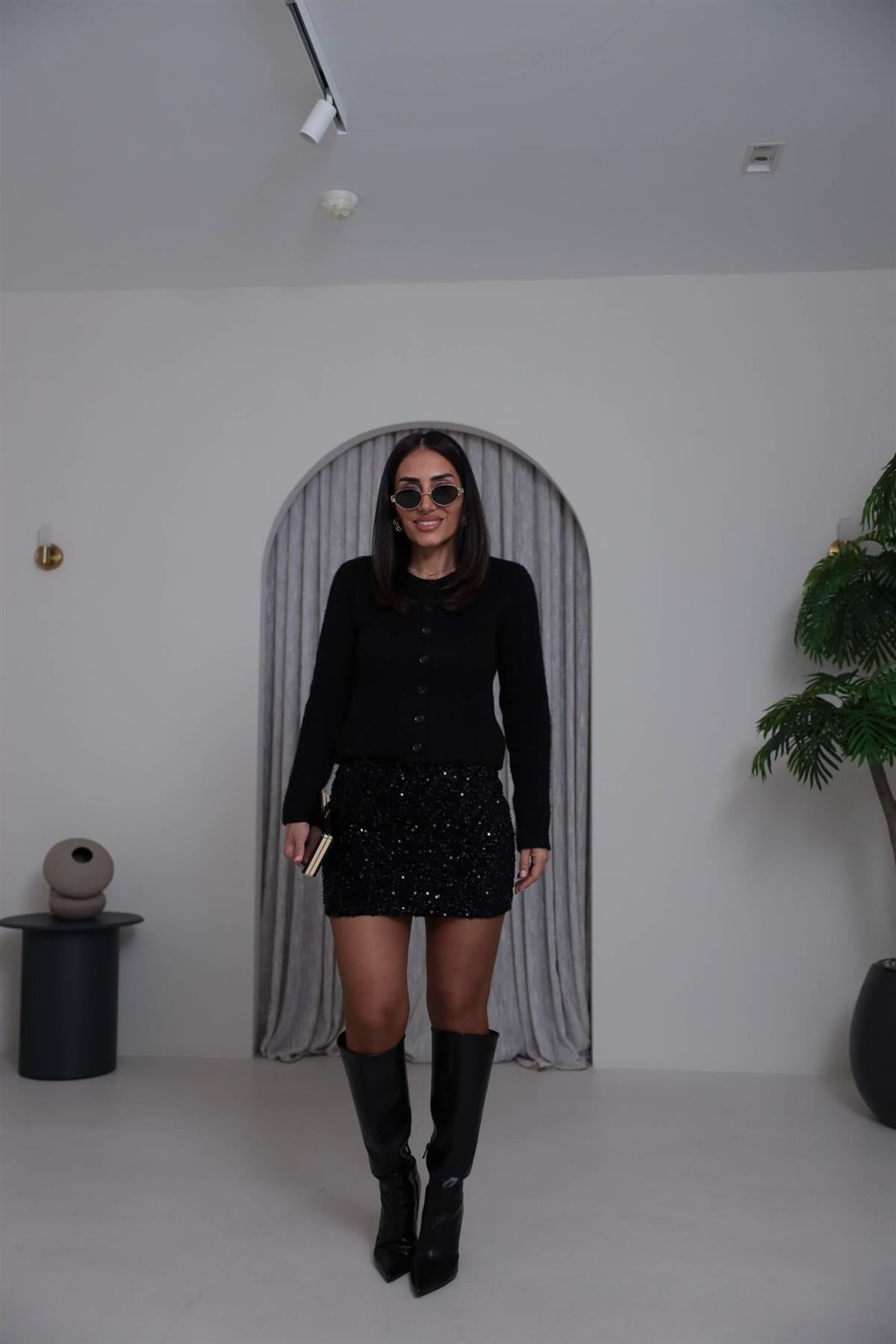 4083 Pul Payet Mini Etek SİYAH