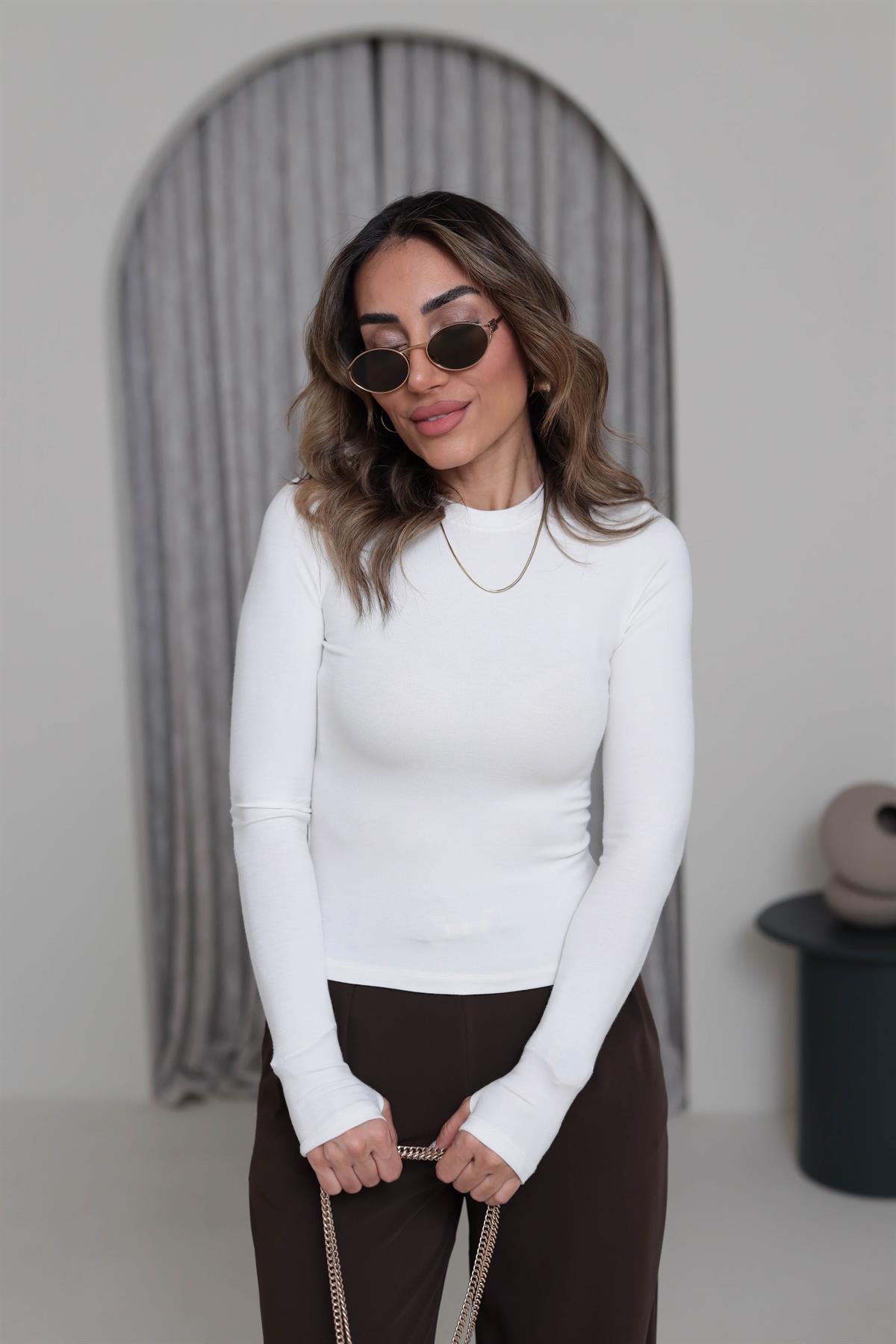 5068 Yumuşak Doku Parmak Geçmeli Bluz EKRU