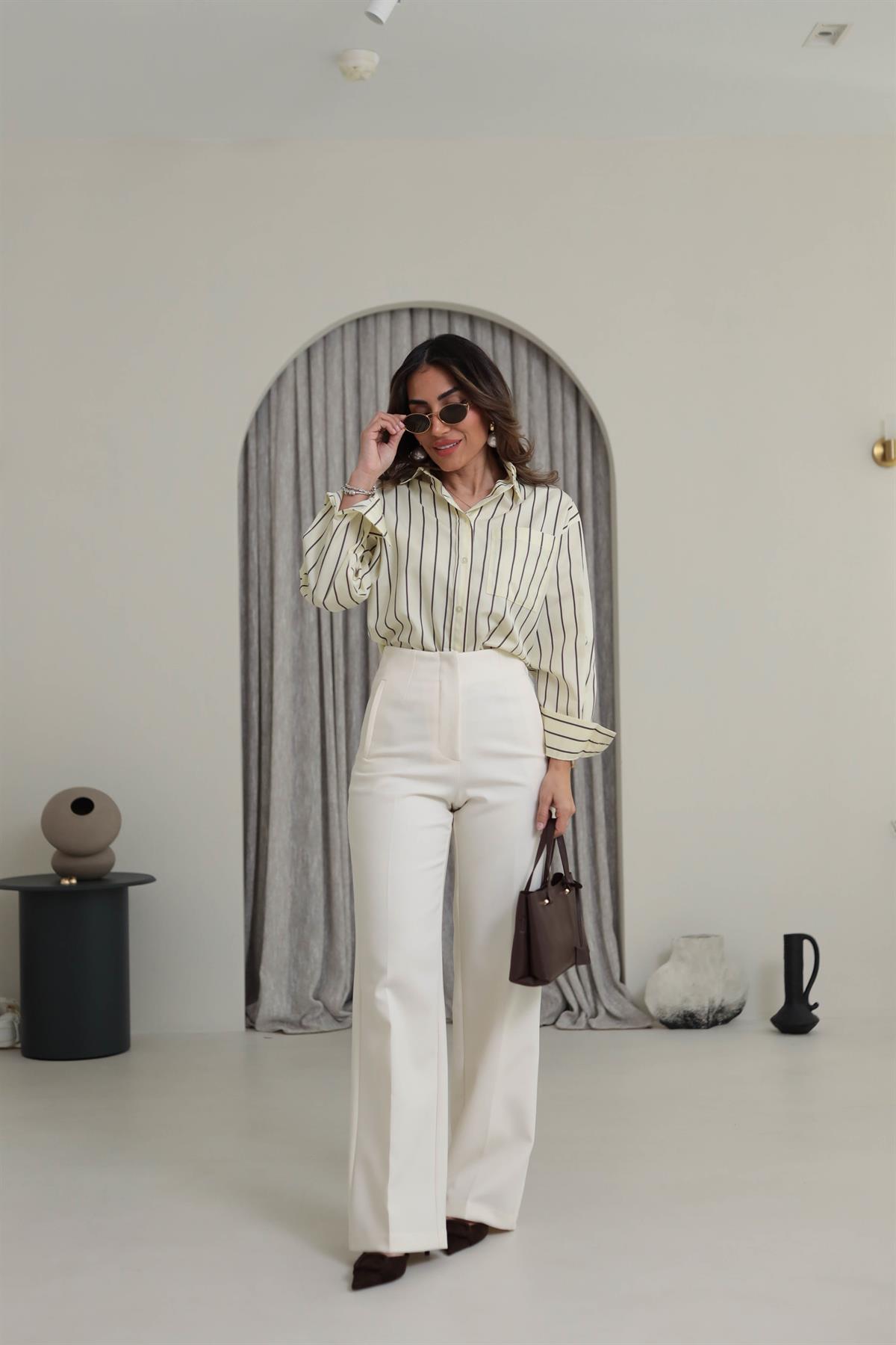 2001 Pensli Yüksek Bel Palazzo Pantolon KREM