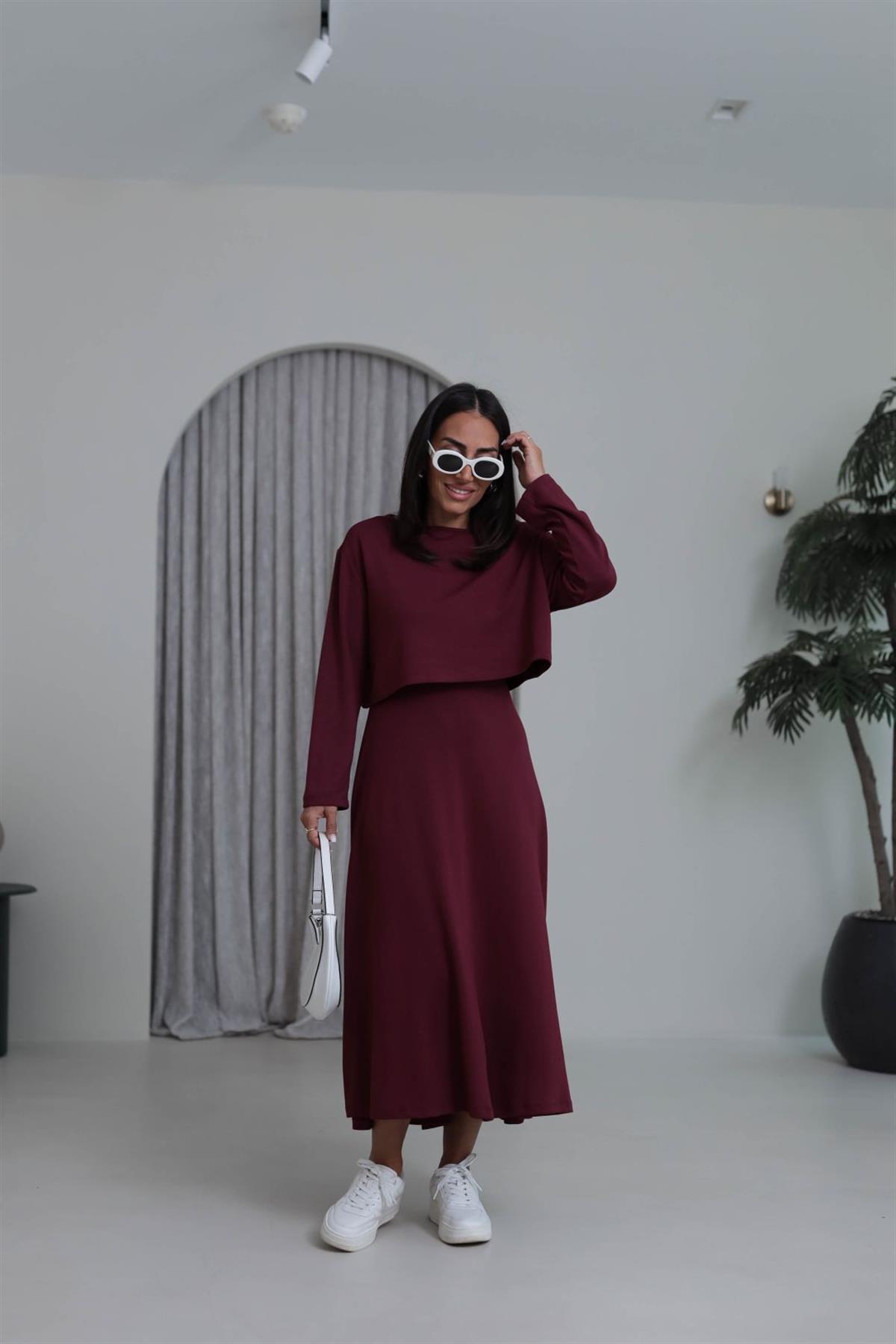 4064 Elbiseli Bluzlu Takım BORDO