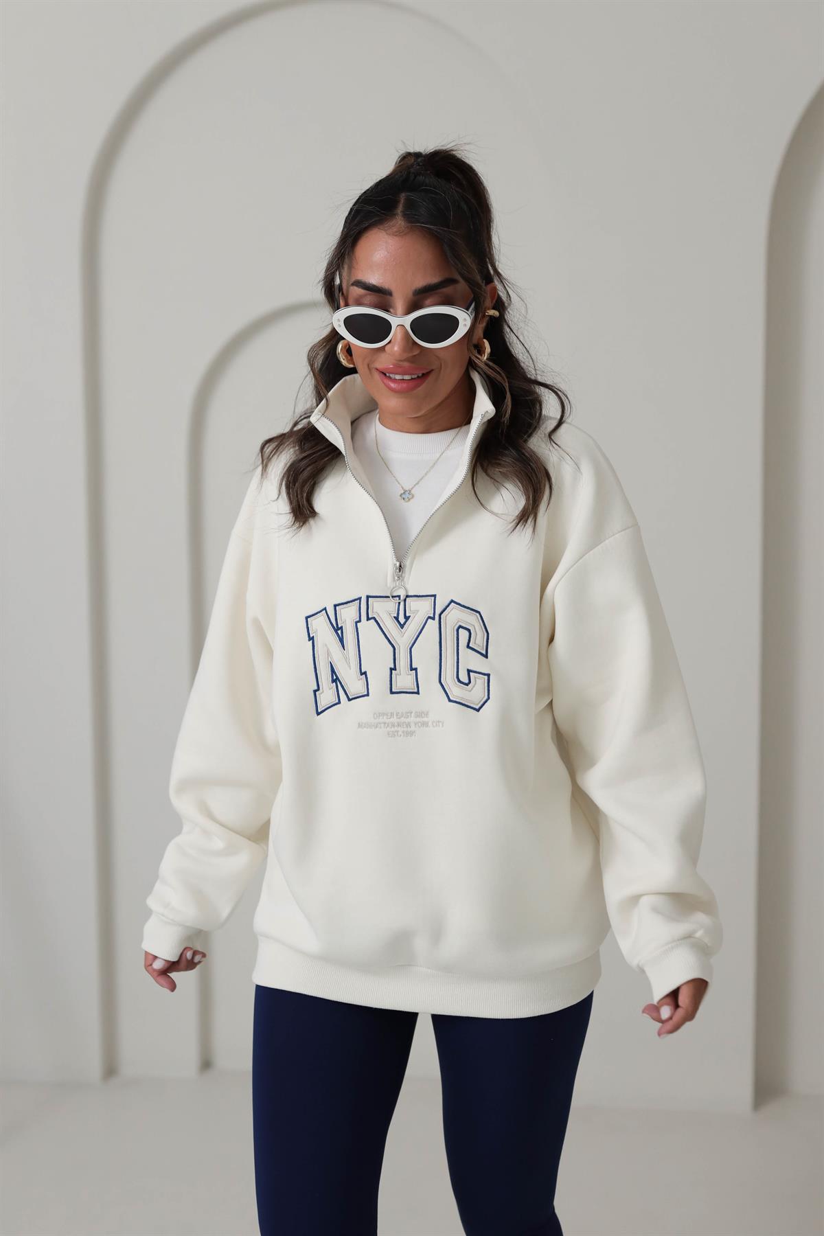 5002 Yarı Fermuarlı Baskılı Sweatshirt