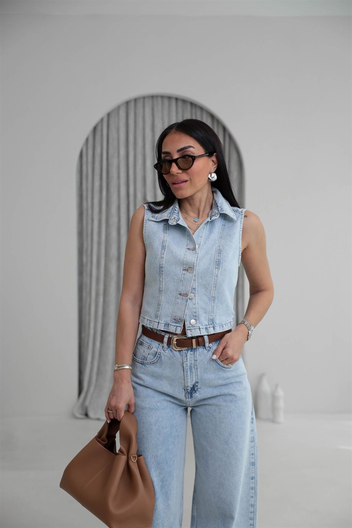 8229 Liyosel Pamuklu Denim Takım AÇIK MAVİ