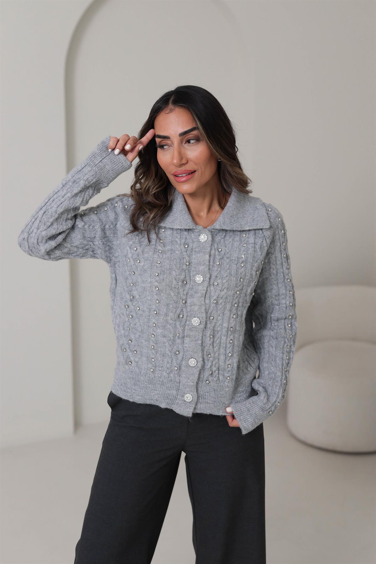 020 Taş İşlemeli Saç Örgülü Hırka