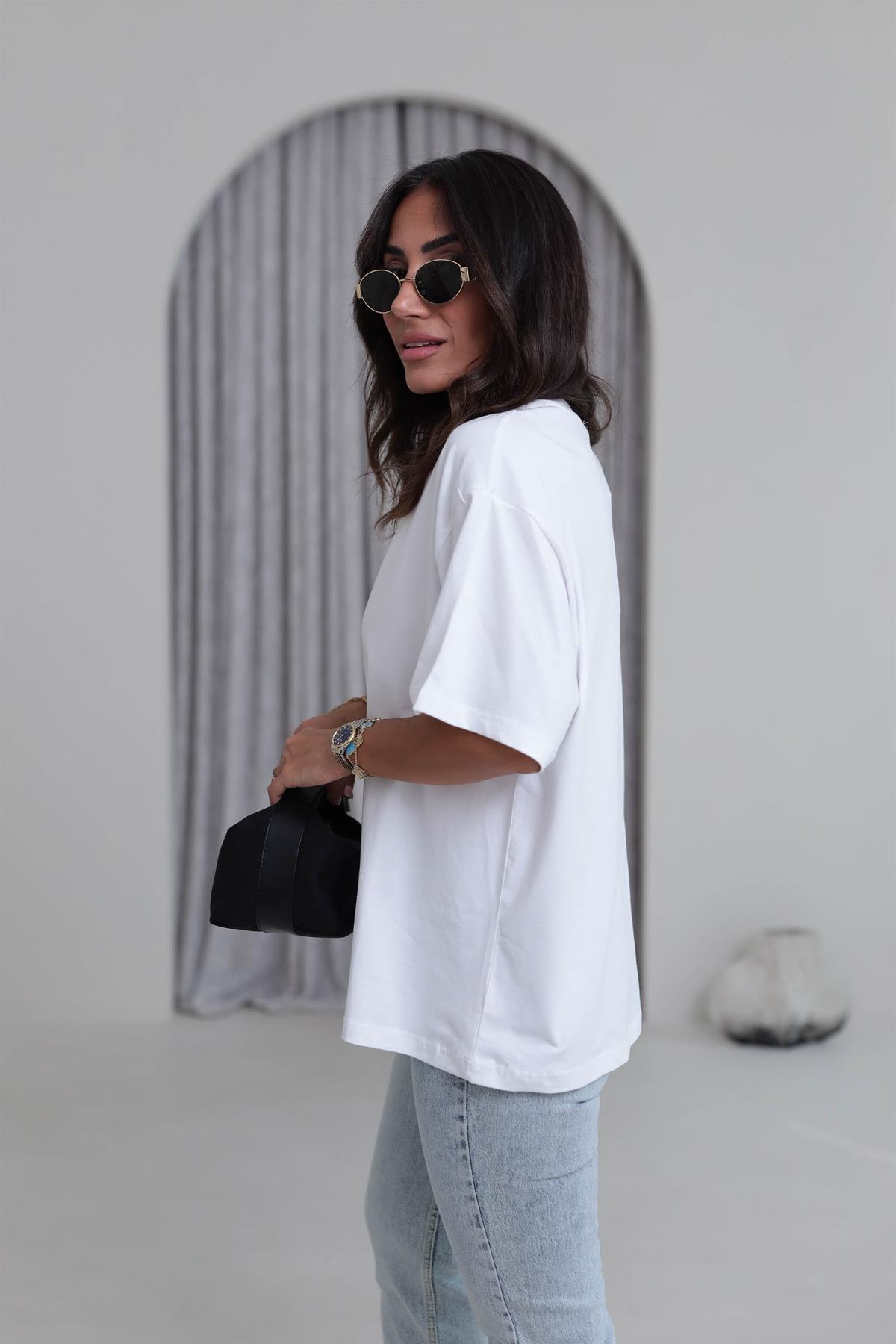 3300 Basic Oversize Tshirt BEYAZ